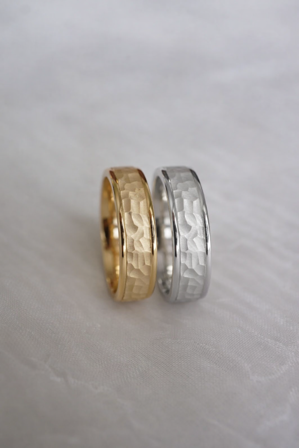 Hammered and Polished Edge Gold Band