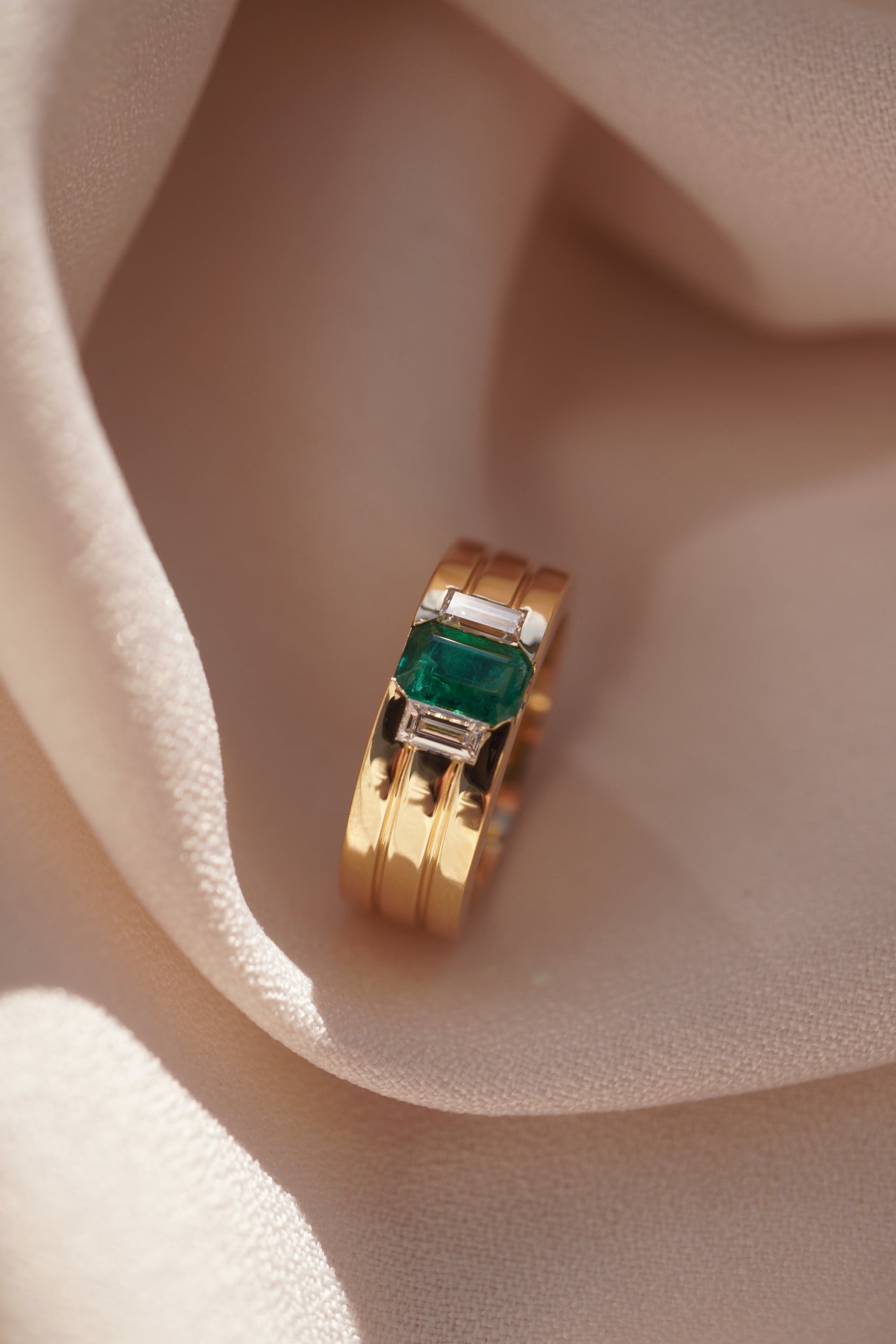 Custom Emerald and Baguette Ring
