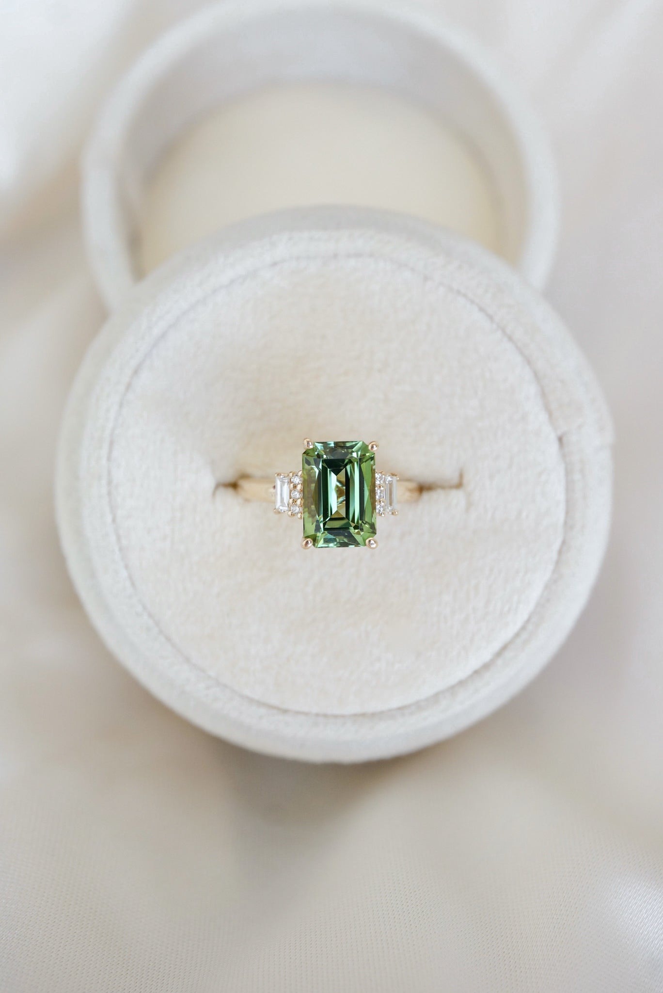 Custom Three-Stone Emerald Gemstone Engagement Ring