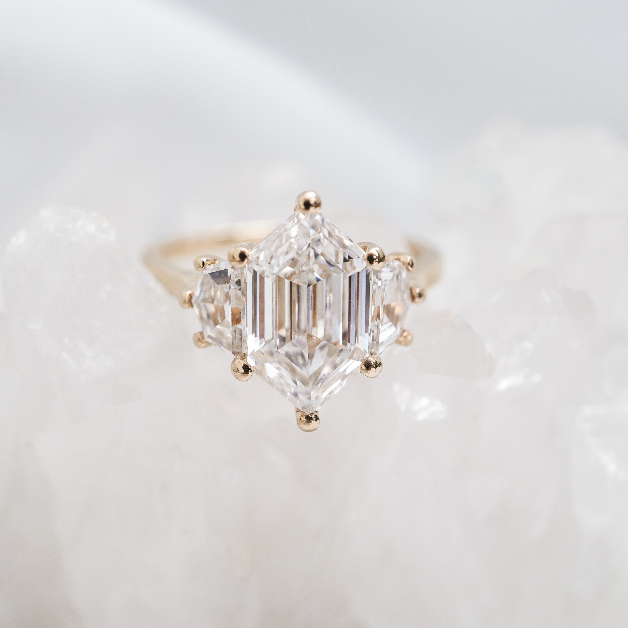 Hexagon Three Stone Ring