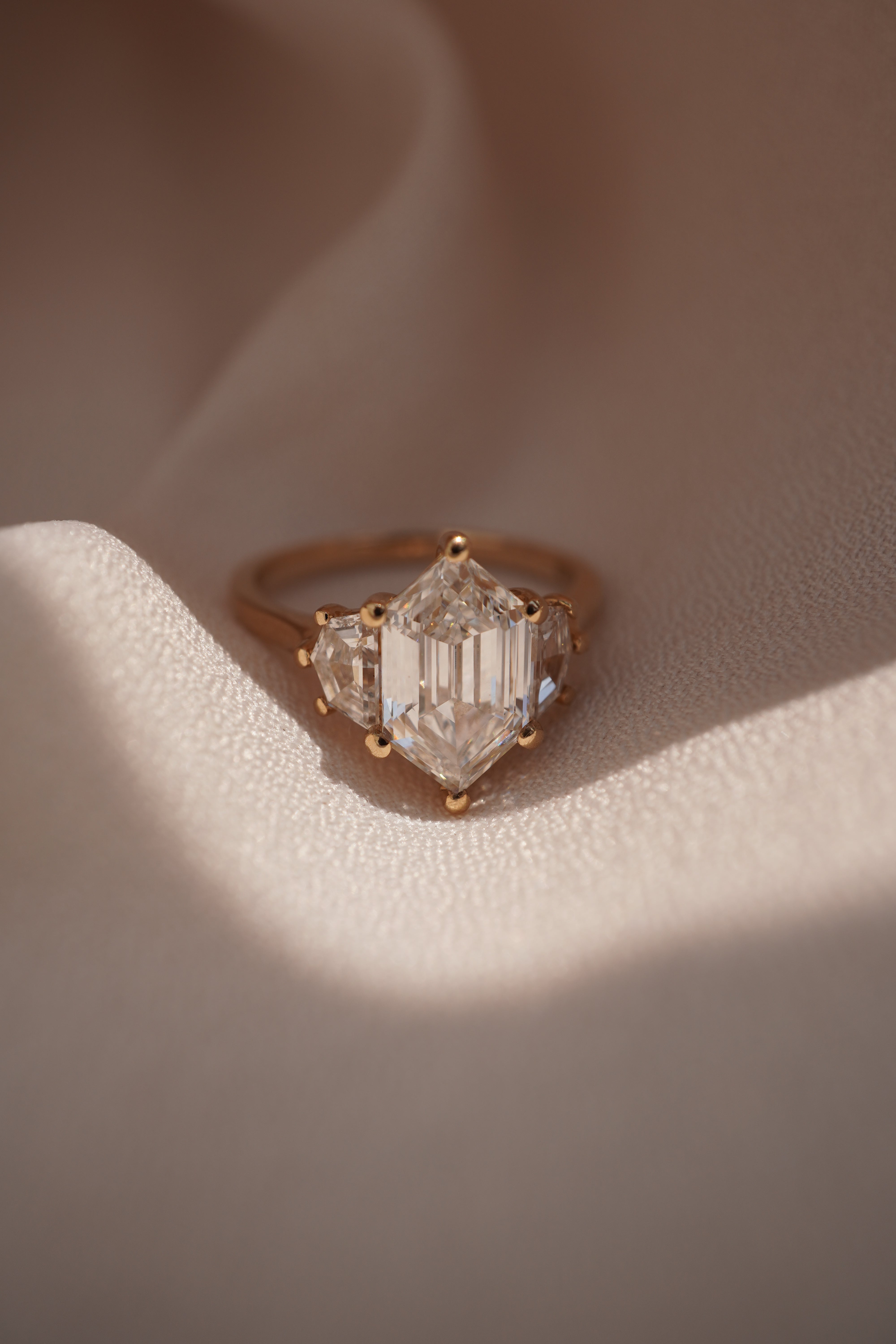 Hexagon Three Stone Ring