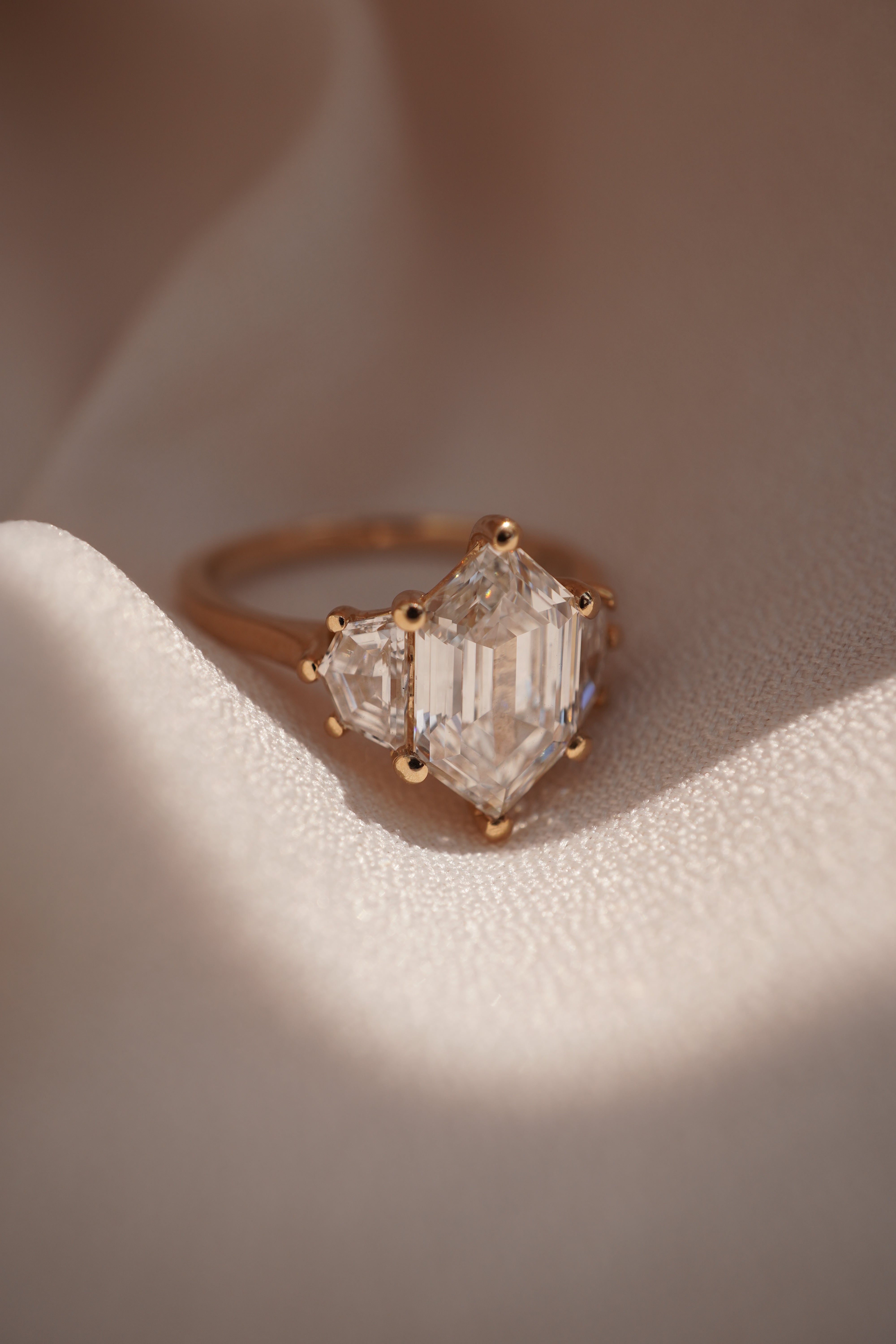 Hexagon Three Stone Ring