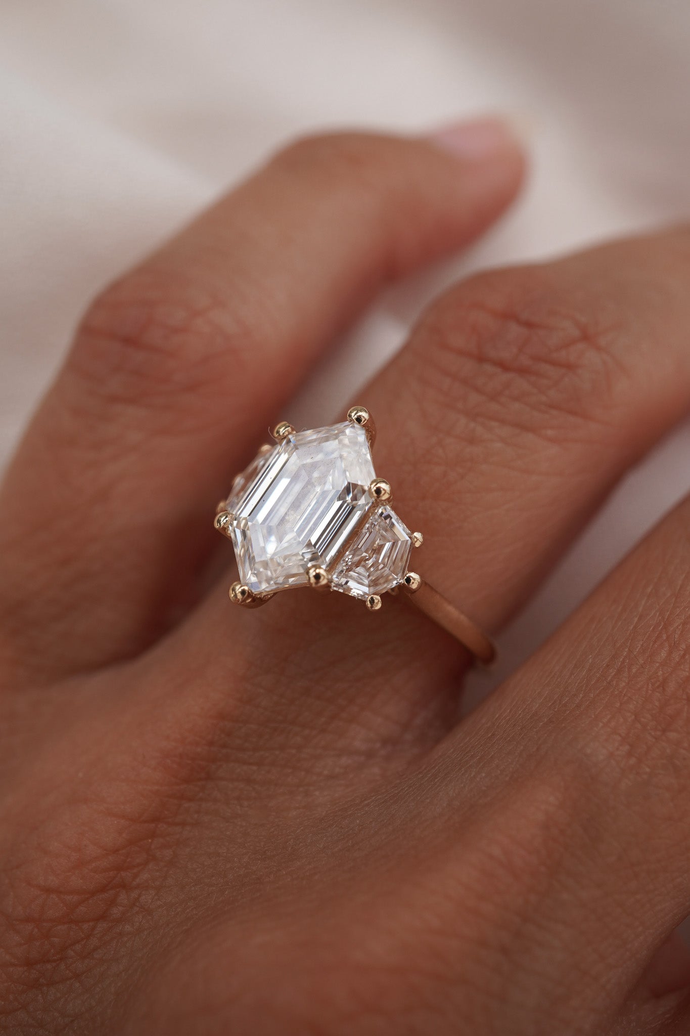 Hexagon Three Stone Ring