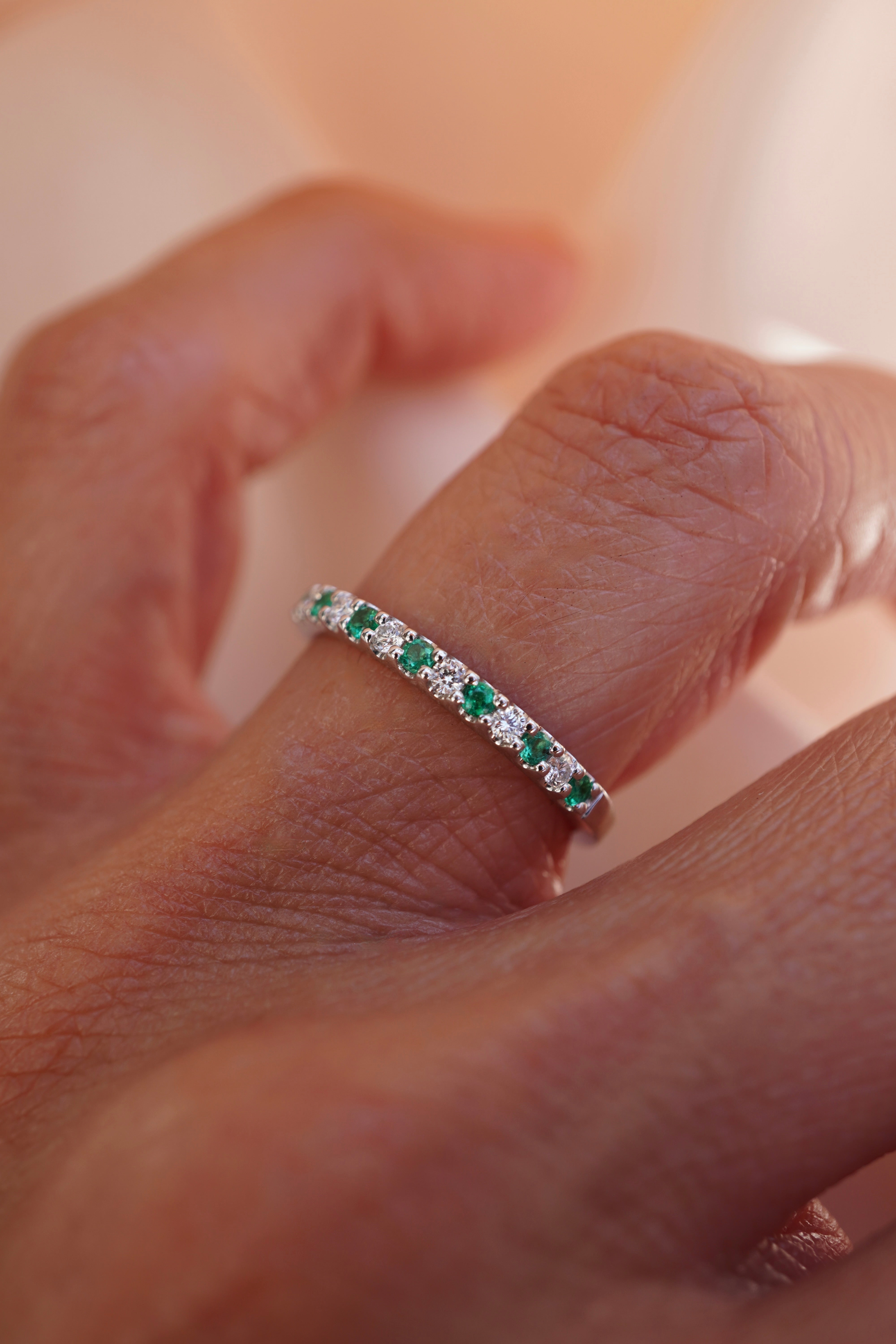 Green Emerald and Diamond Band