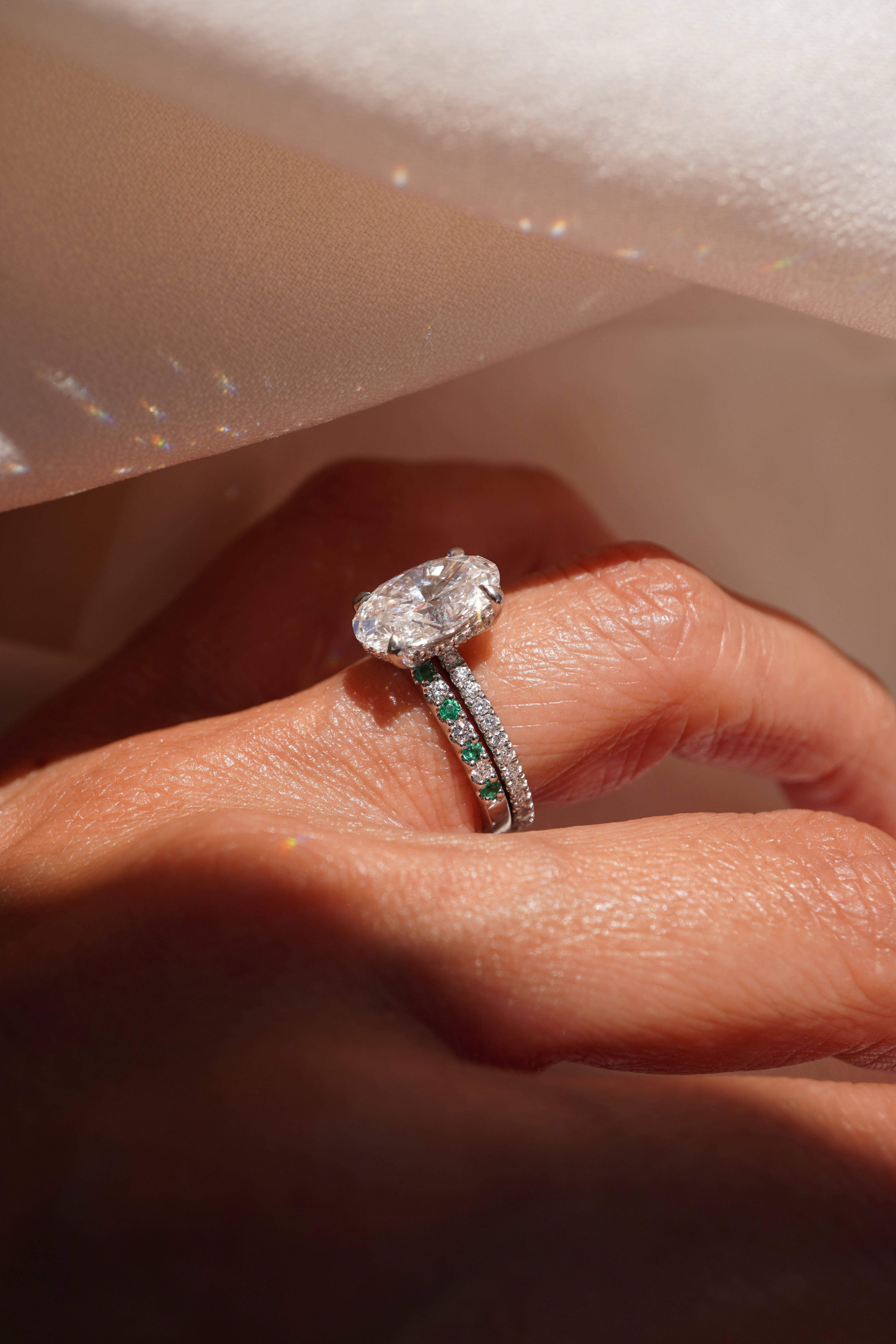 Green Emerald and Diamond Band