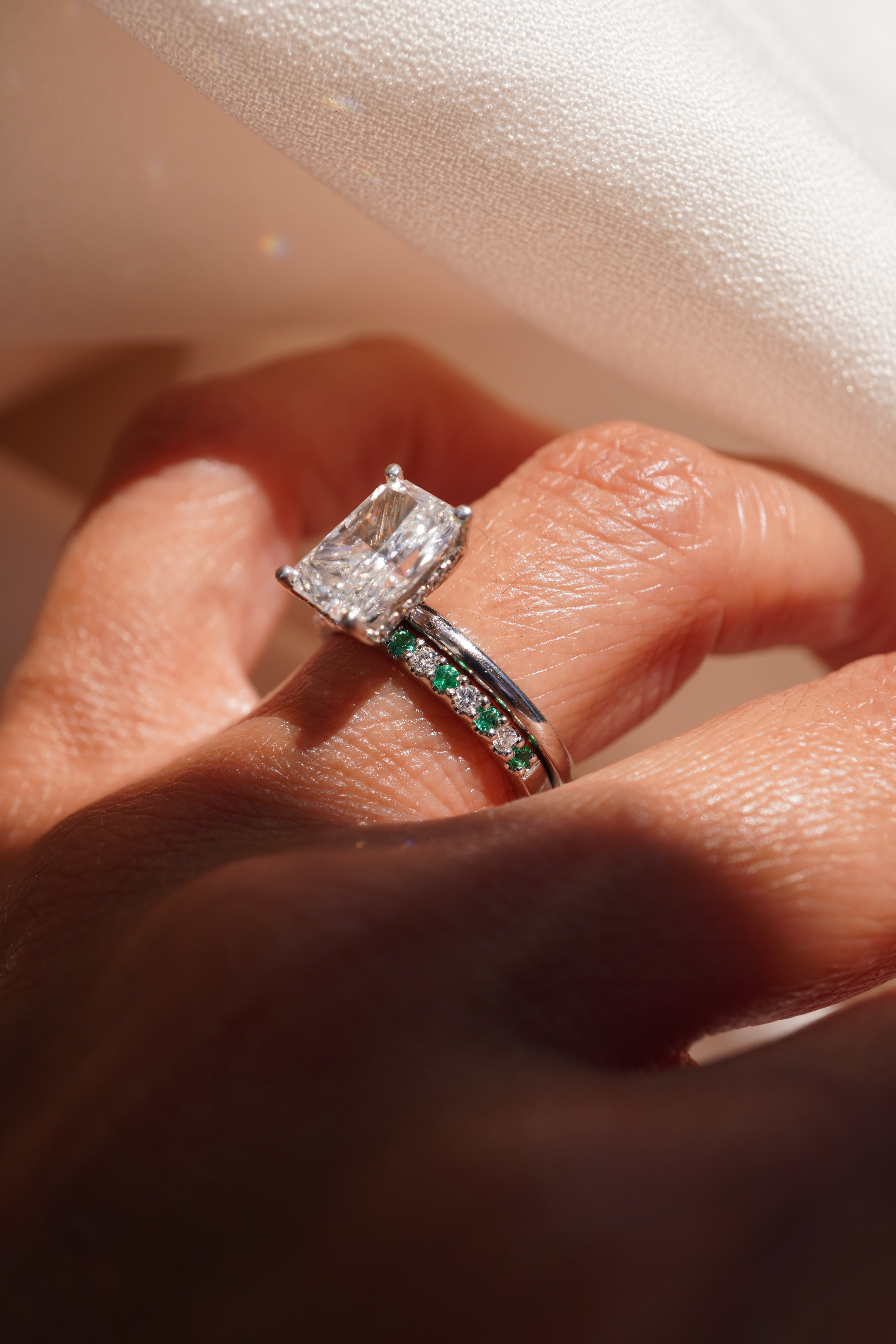 Green Emerald and Diamond Band
