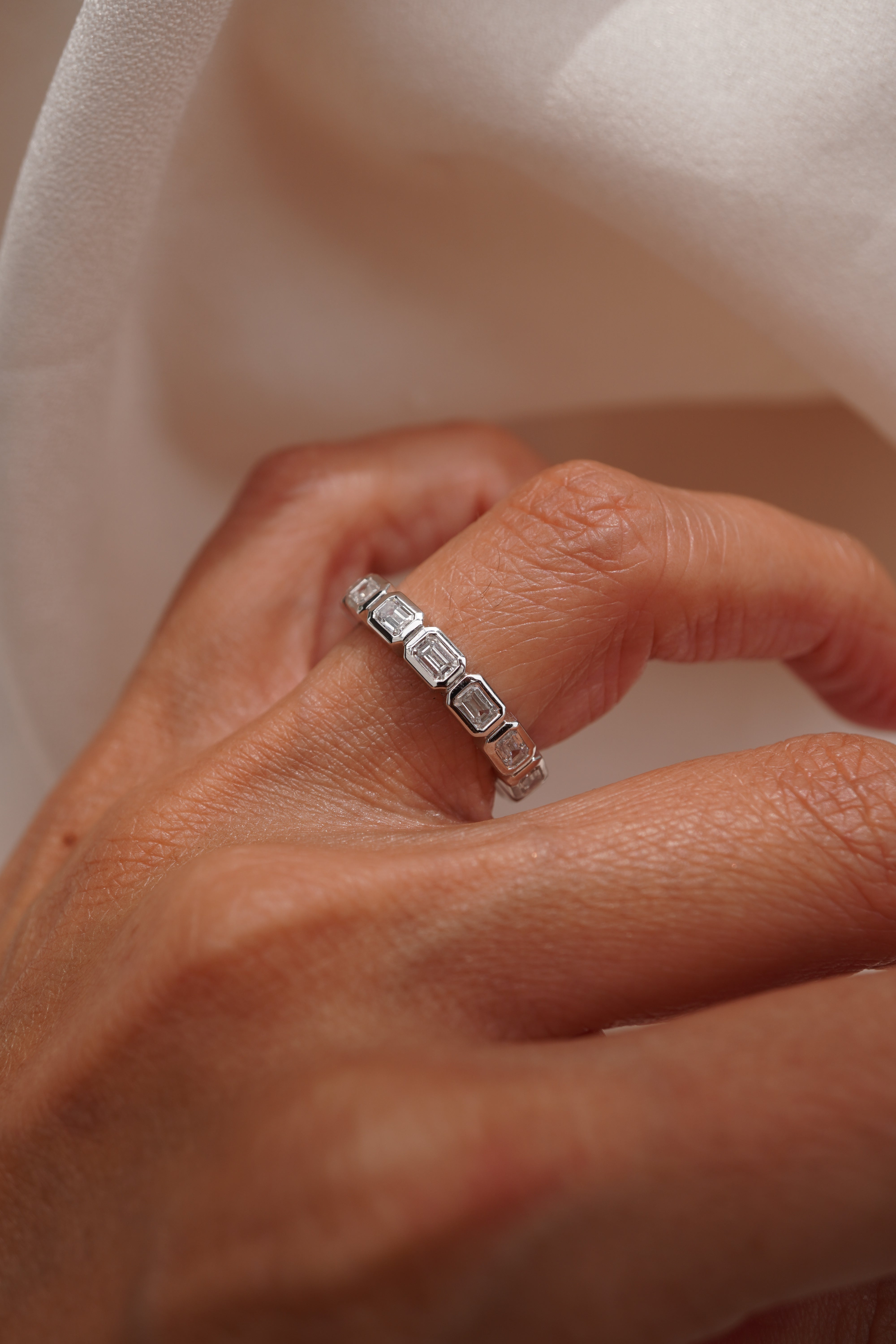 Bezel Emerald Diamond Eternity Band