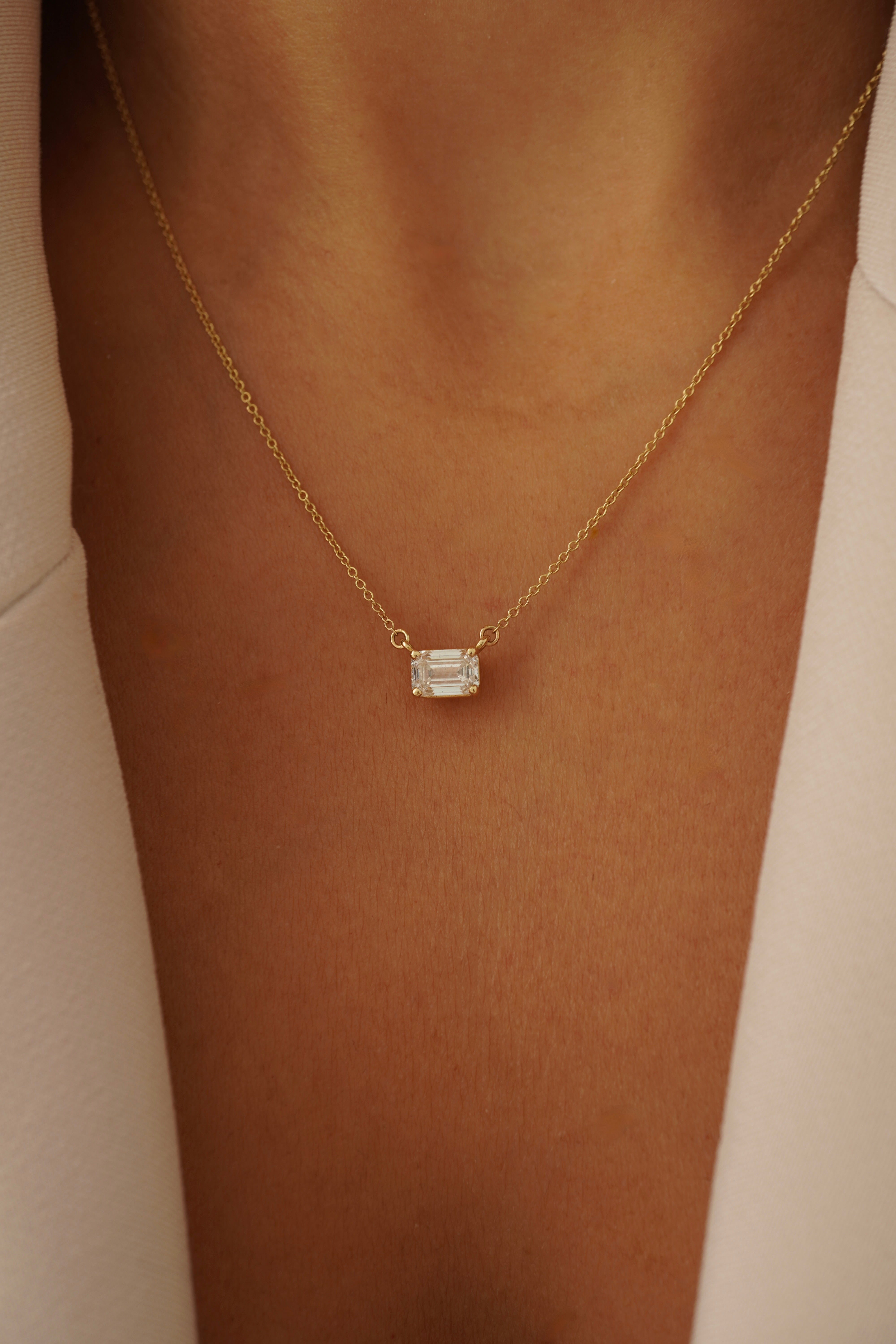 East to West Emerald Floating Necklace