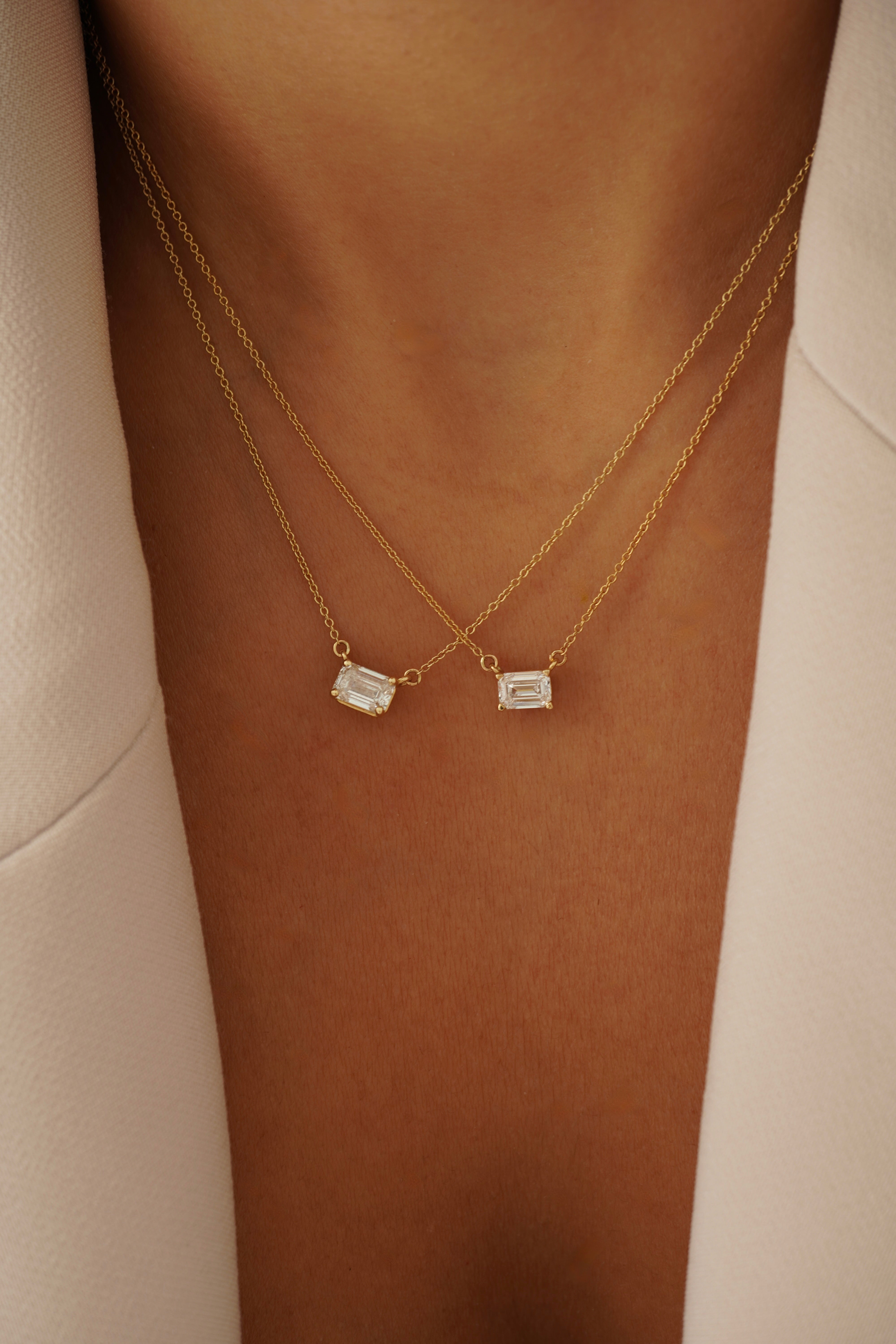 East to West Emerald Floating Necklace