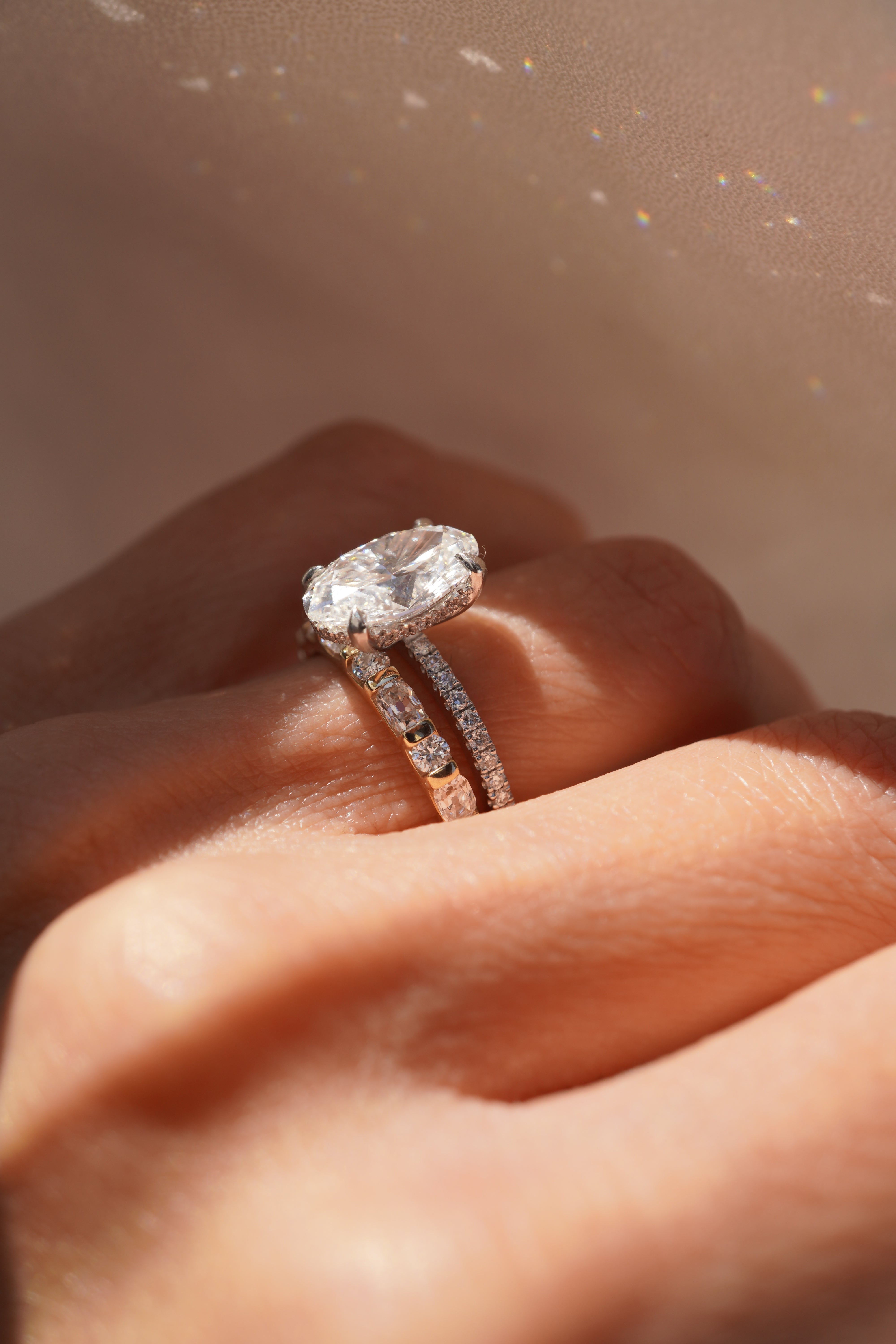 Enchanted Antique Cushion and Round Diamond Band