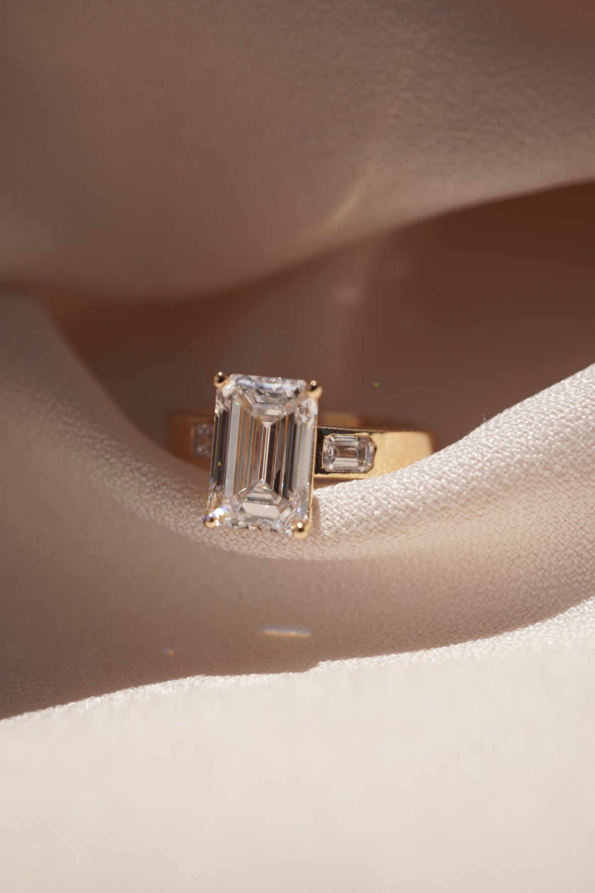Emerald Three Stone Diamond Engagement Ring