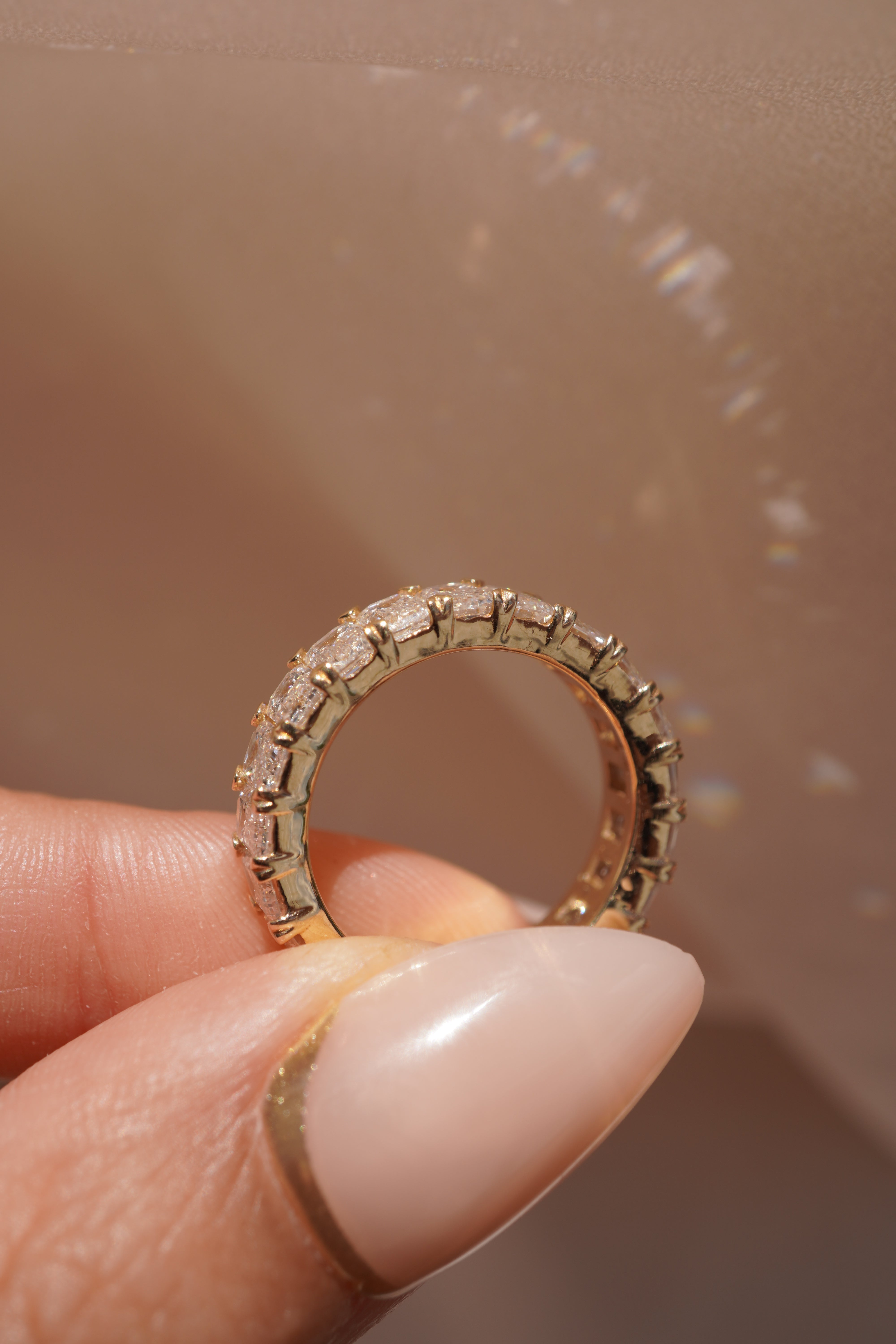 Large Lab Grown Emerald Diamond Eternity Band