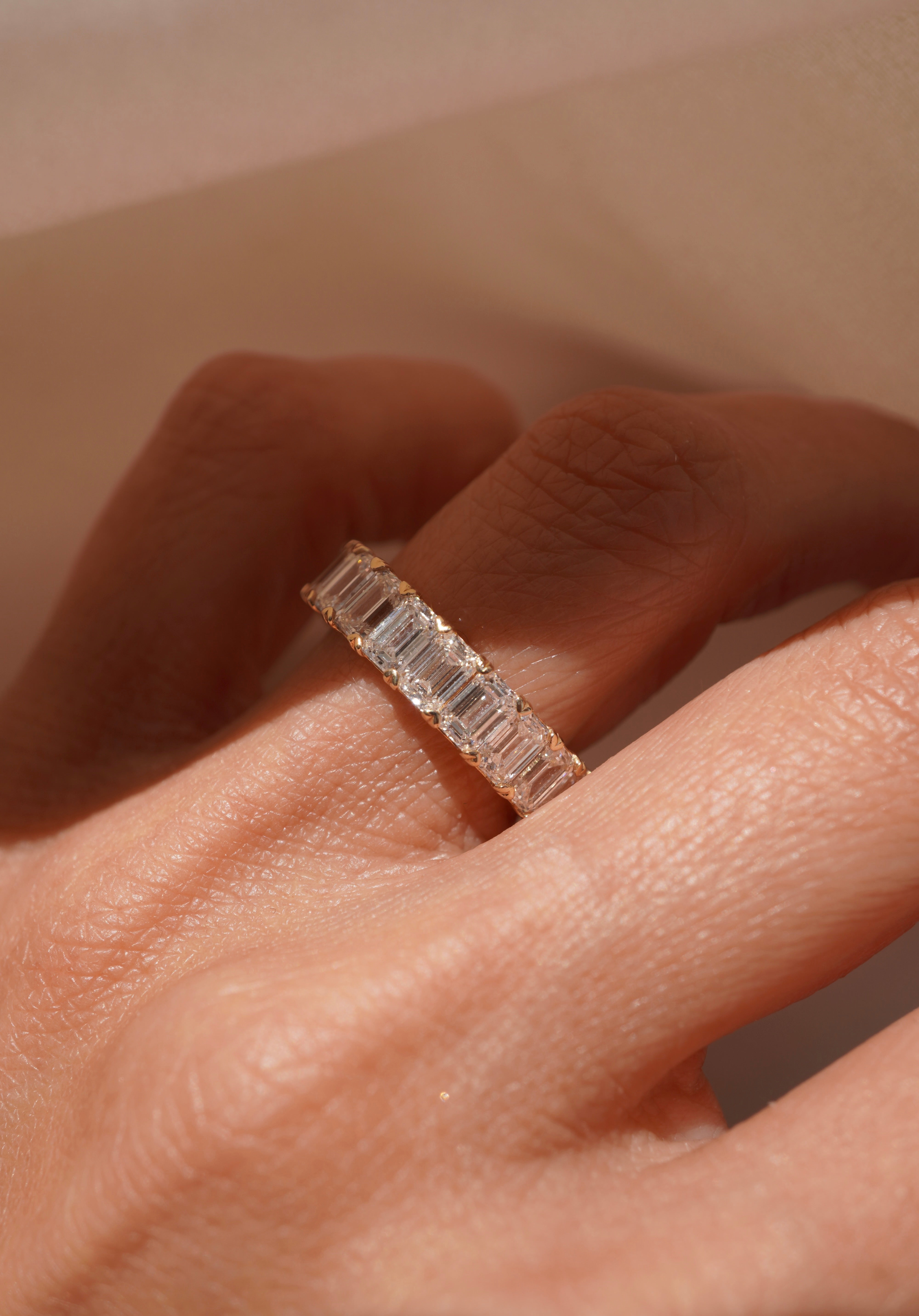 Large Lab Grown Emerald Diamond Eternity Band