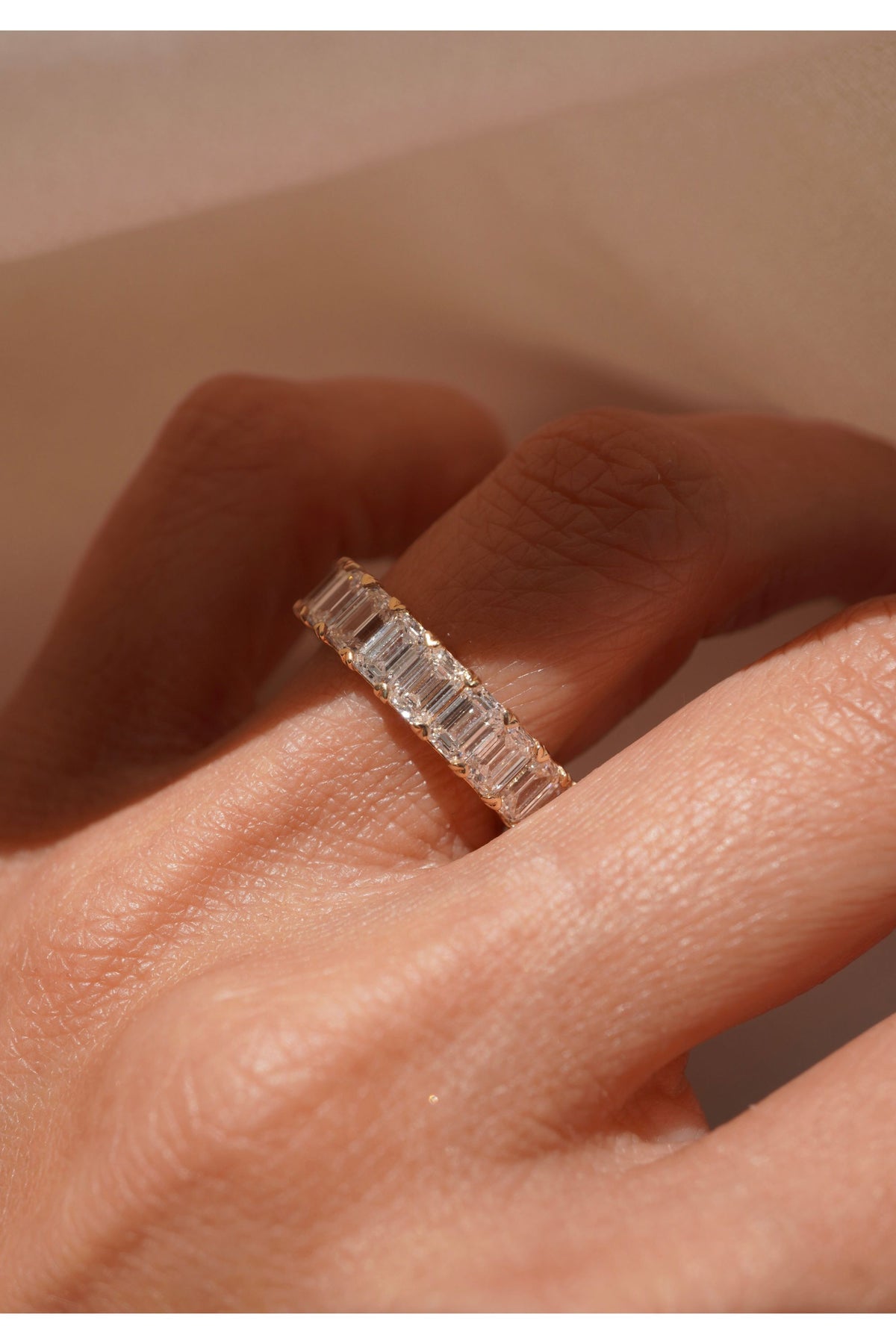 Large Lab Grown Emerald Diamond Eternity Band