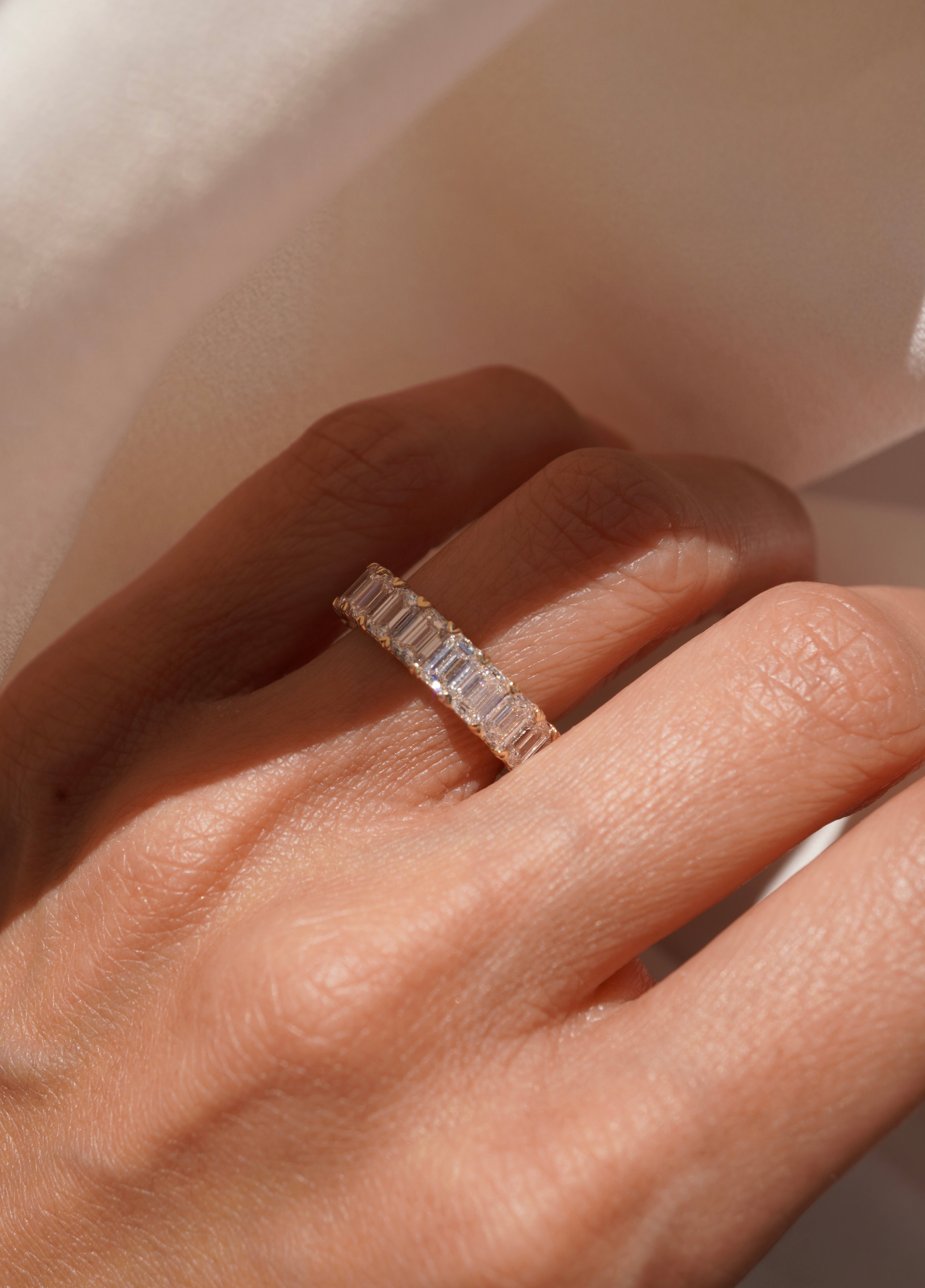 Large Lab Grown Emerald Diamond Eternity Band