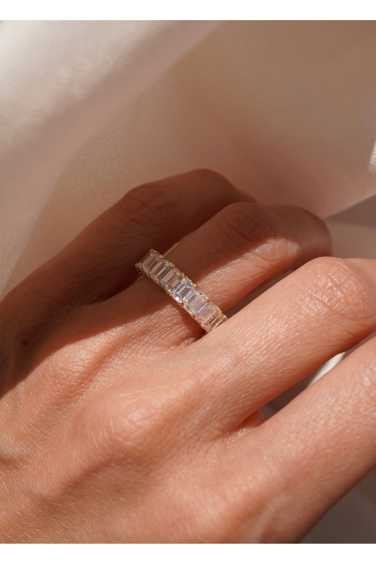 Large Lab Grown Emerald Diamond Eternity Band