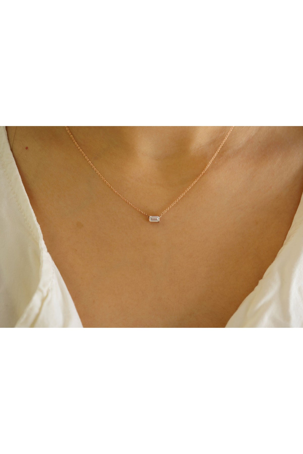 Floating Natural Baguette Diamond Necklace
