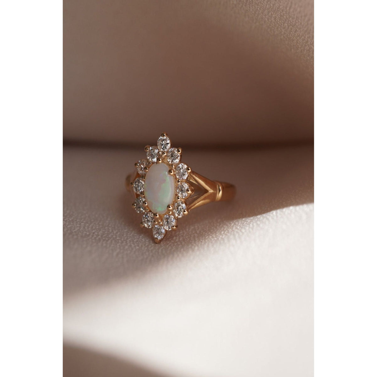 Custom Opal Halo Engagement Ring