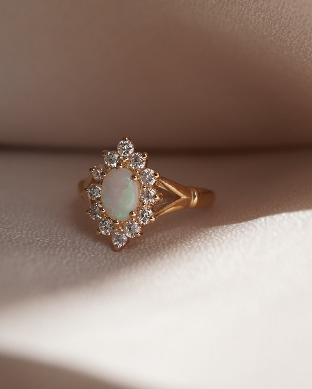 Custom Opal Halo Engagement Ring