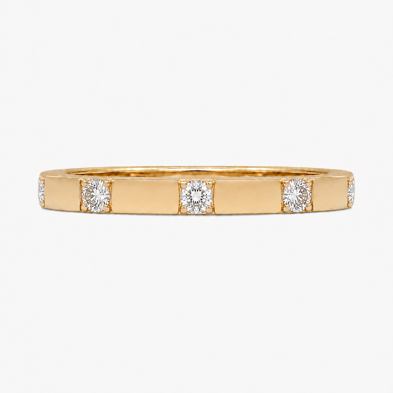 Yellow gold Inlay Diamond Band with round diamonds