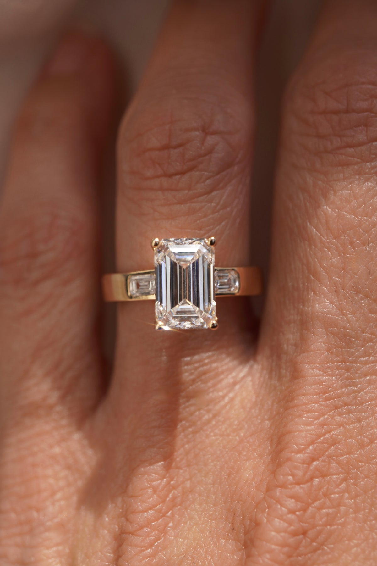 Emerald Three Stone Diamond Engagement Ring