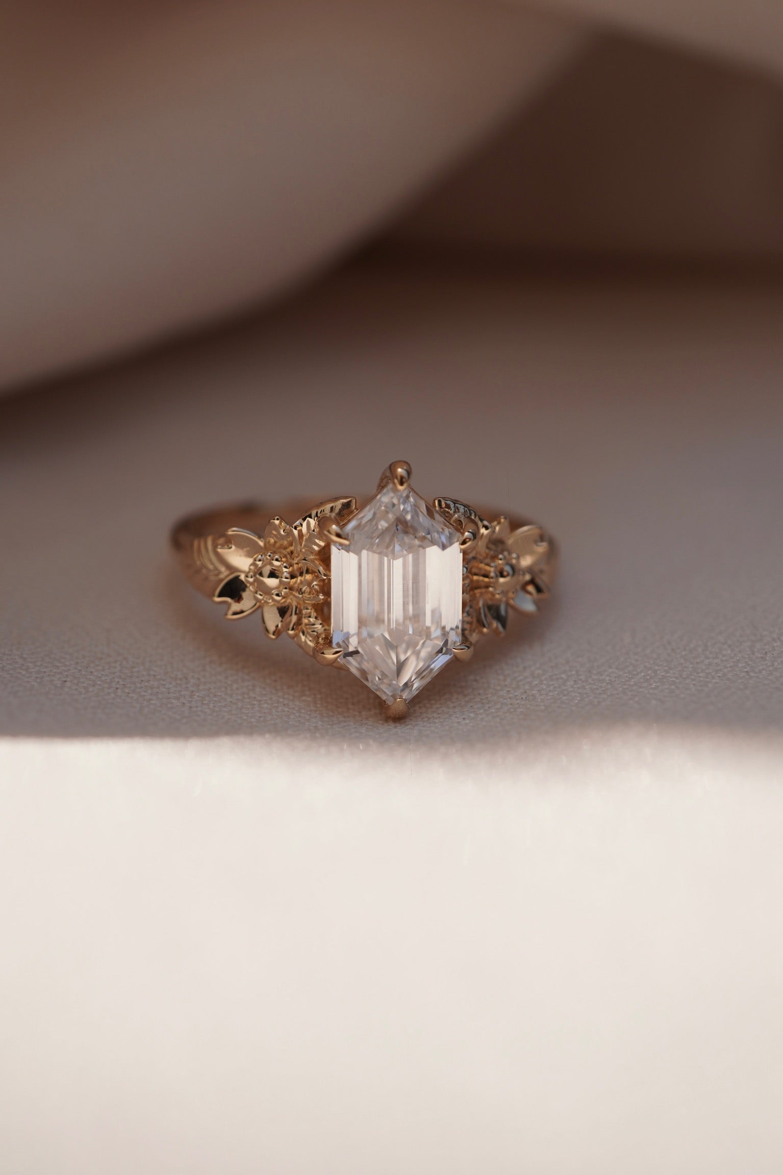 Custom Floral Engraved Engagement Ring