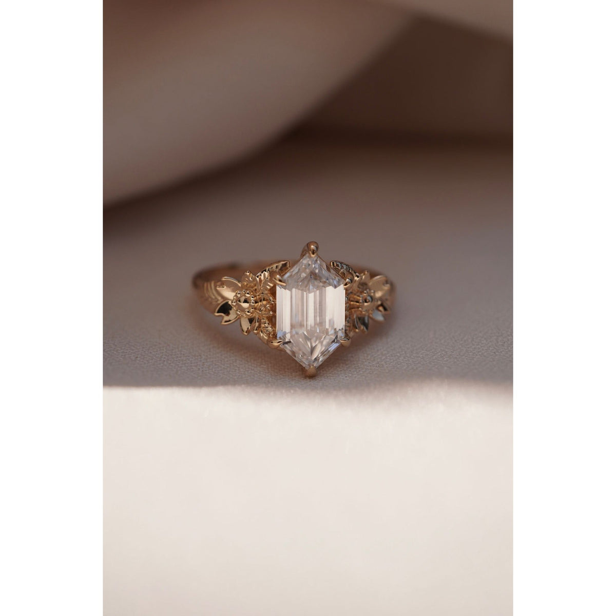 Custom Floral Engraved Engagement Ring
