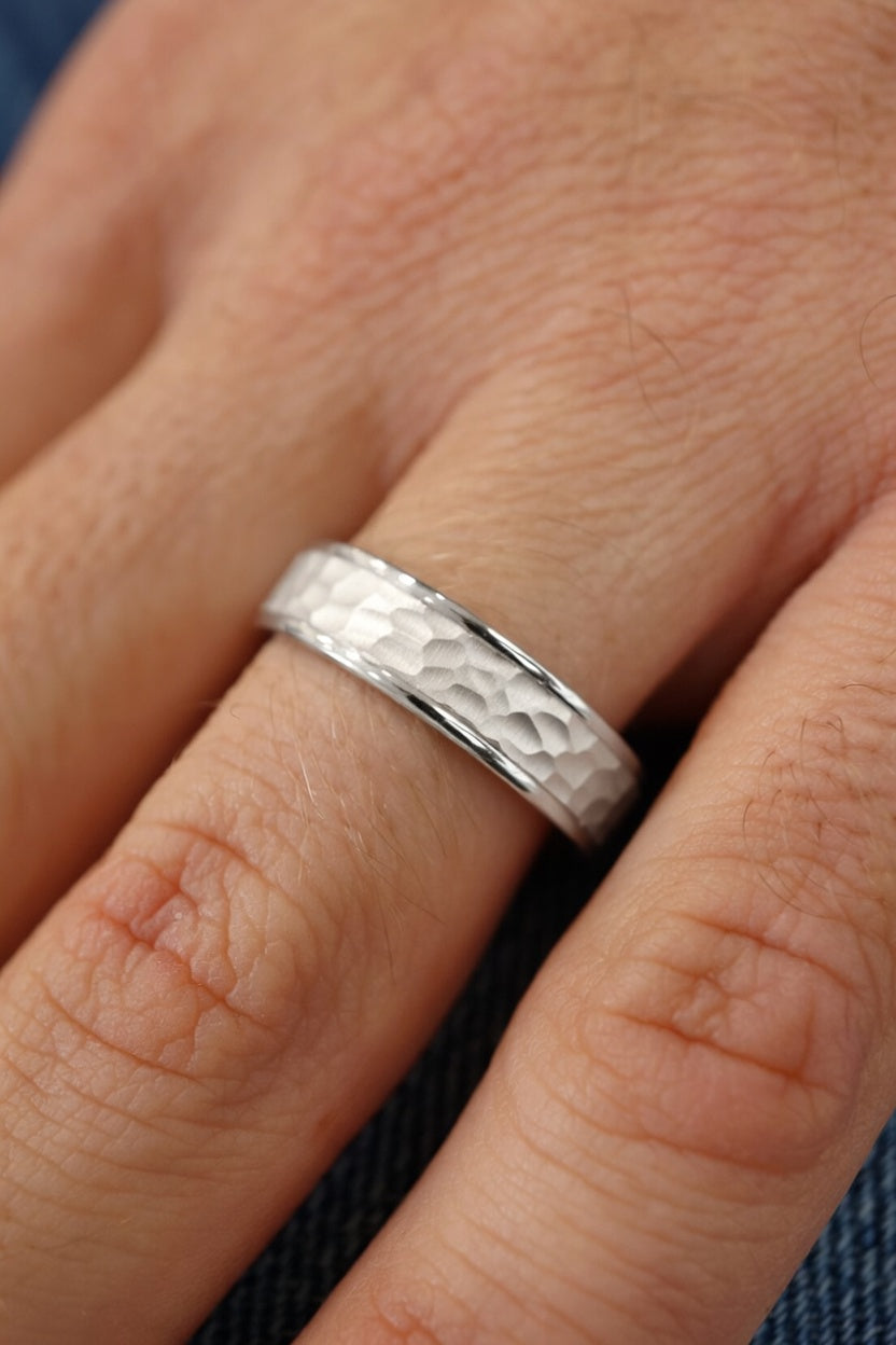 Hammered and Polished Edge Gold Band