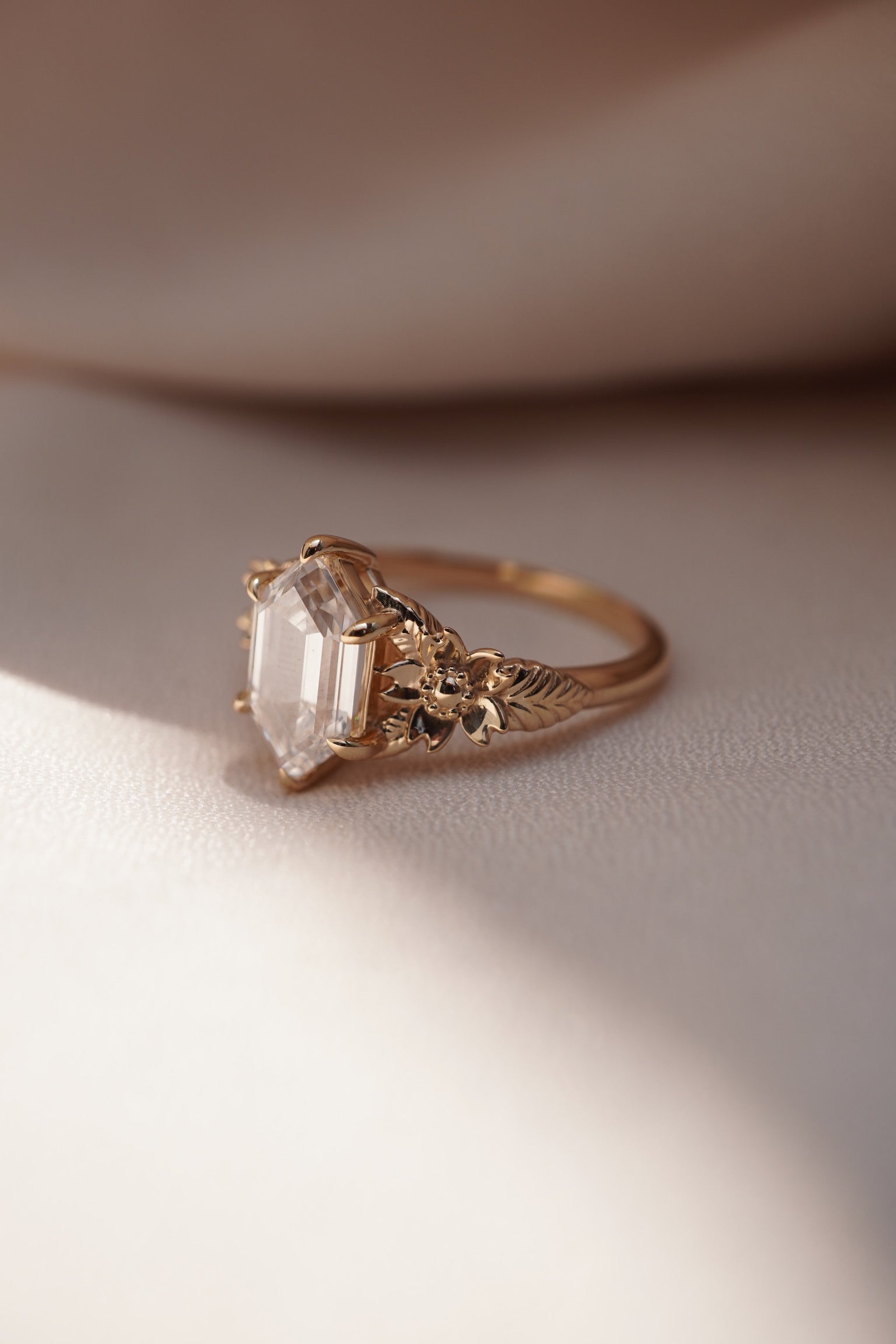 Custom Floral Engraved Engagement Ring