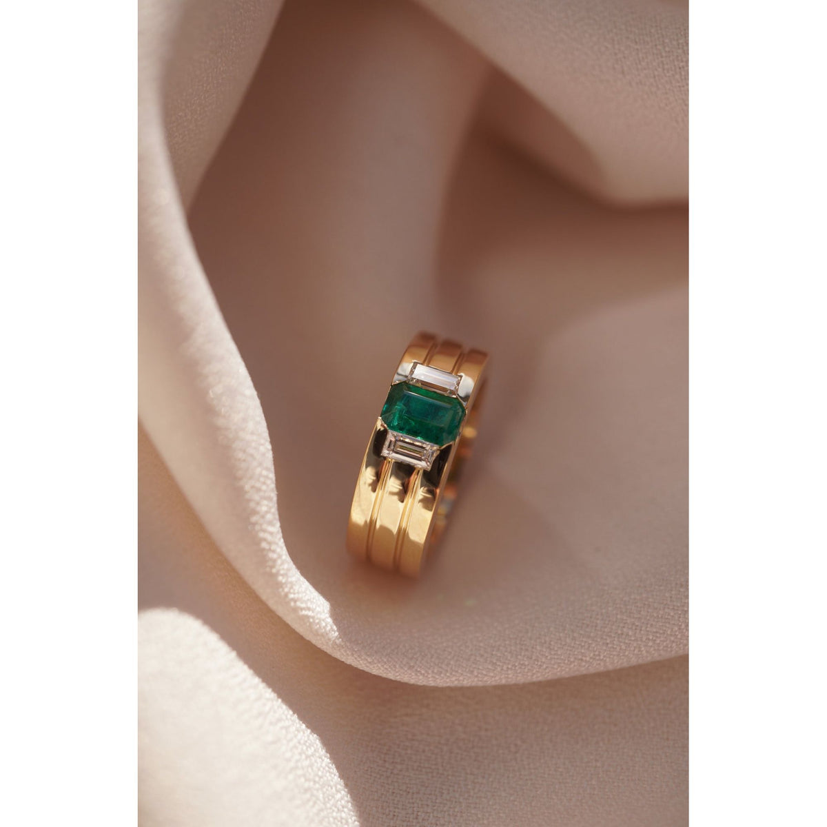 Custom Emerald and Baguette Ring
