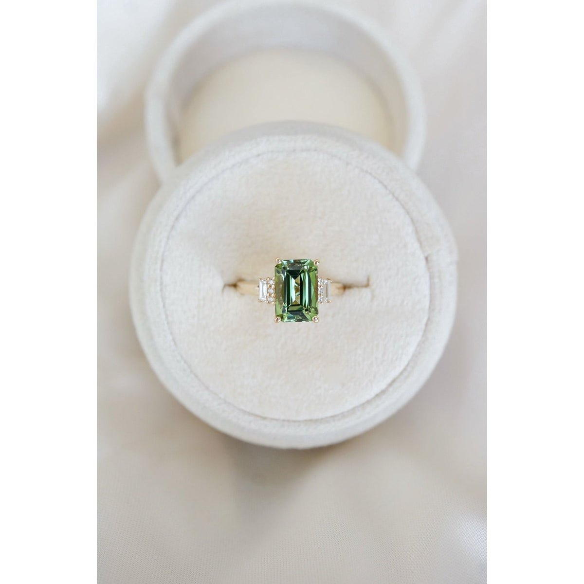 Custom Three-Stone Emerald Gemstone Engagement Ring