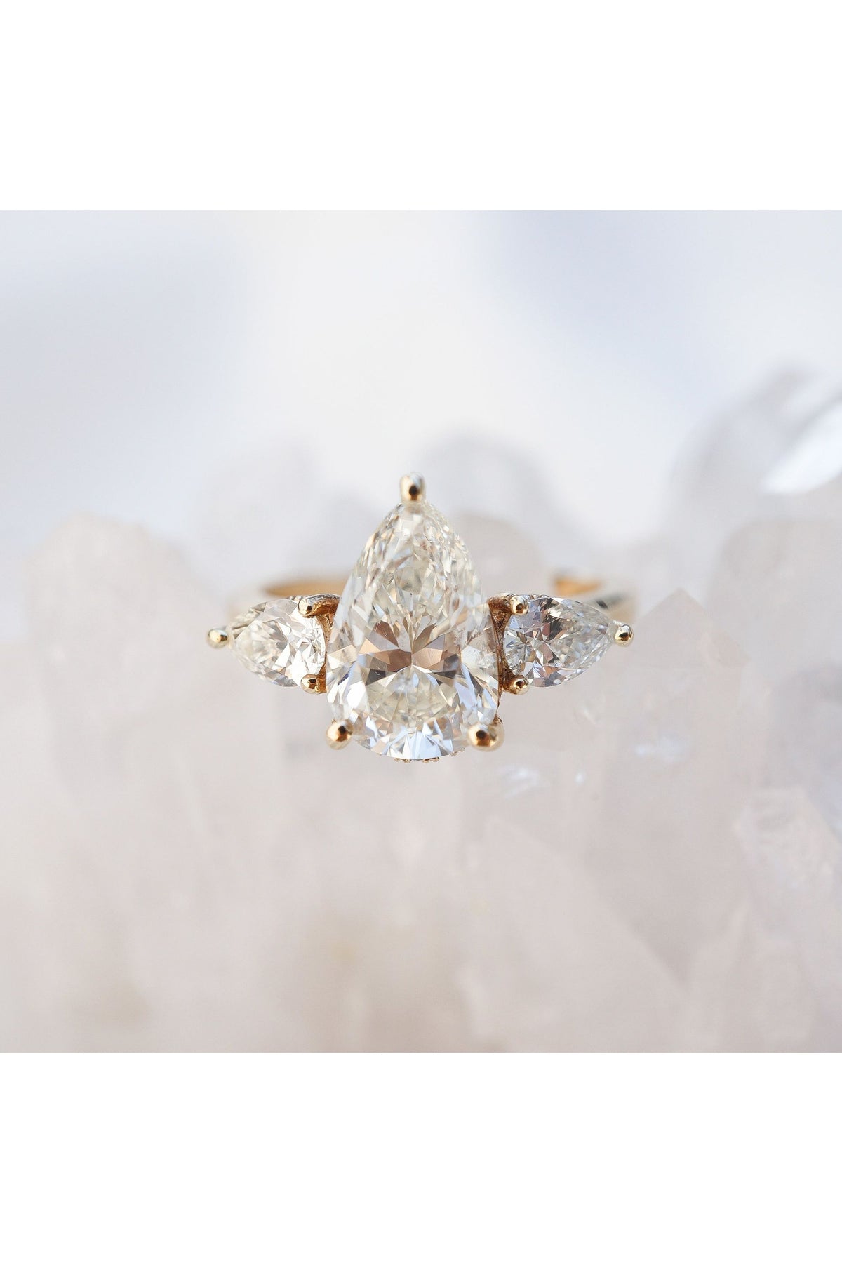 Natural Three Stone Pear Engagement Ring