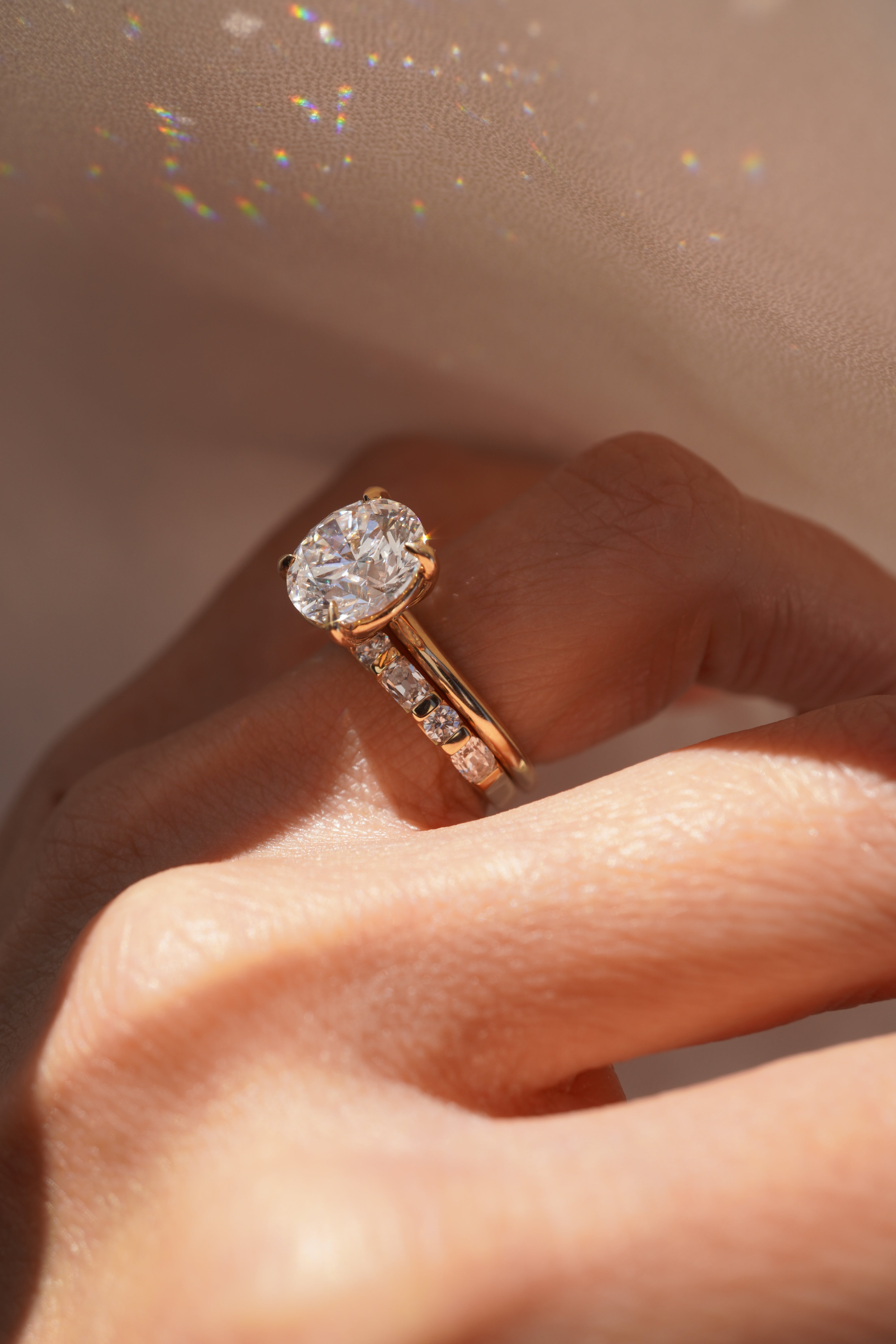 Enchanted Antique Cushion and Round Diamond Band