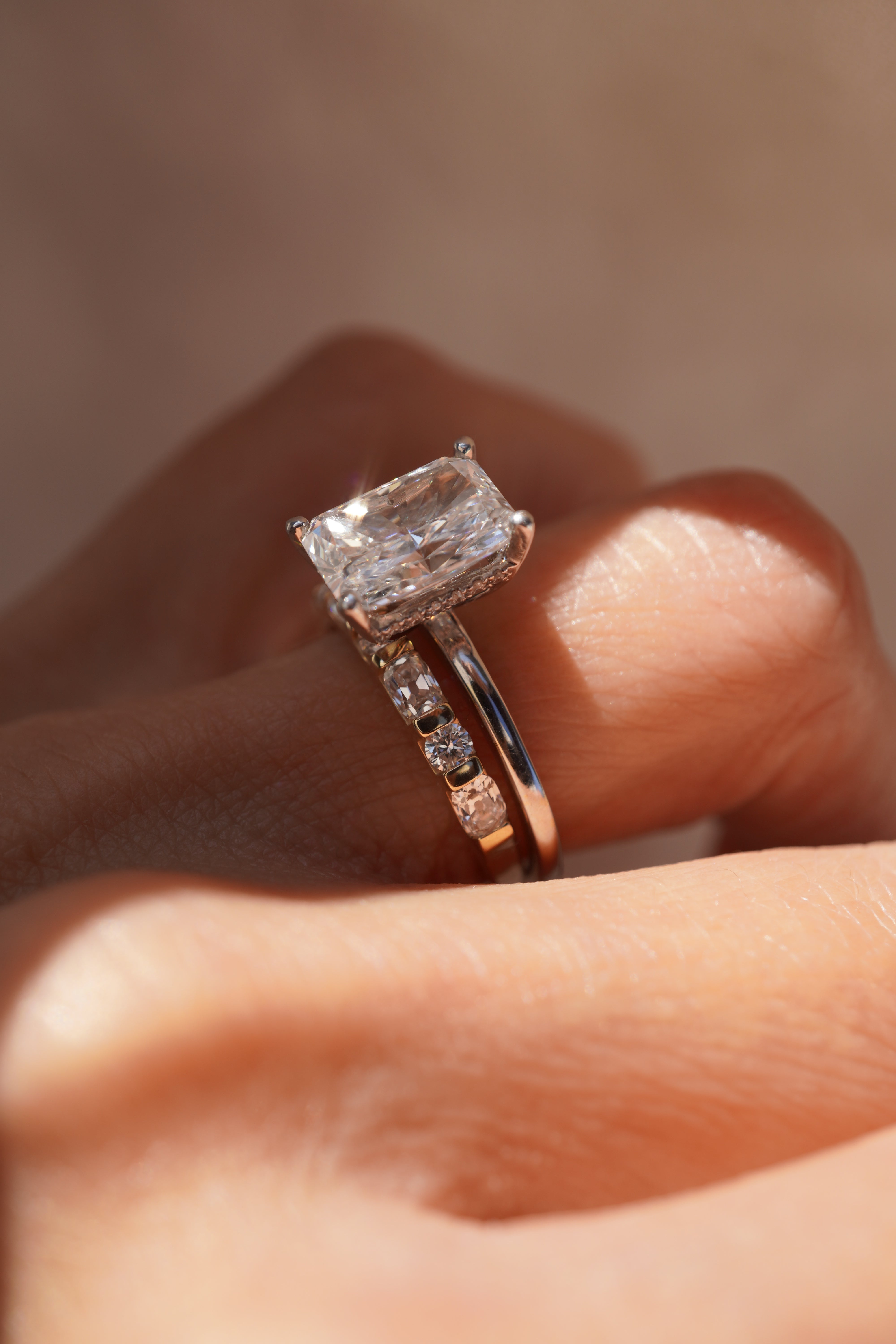 Enchanted Antique Cushion and Round Diamond Band