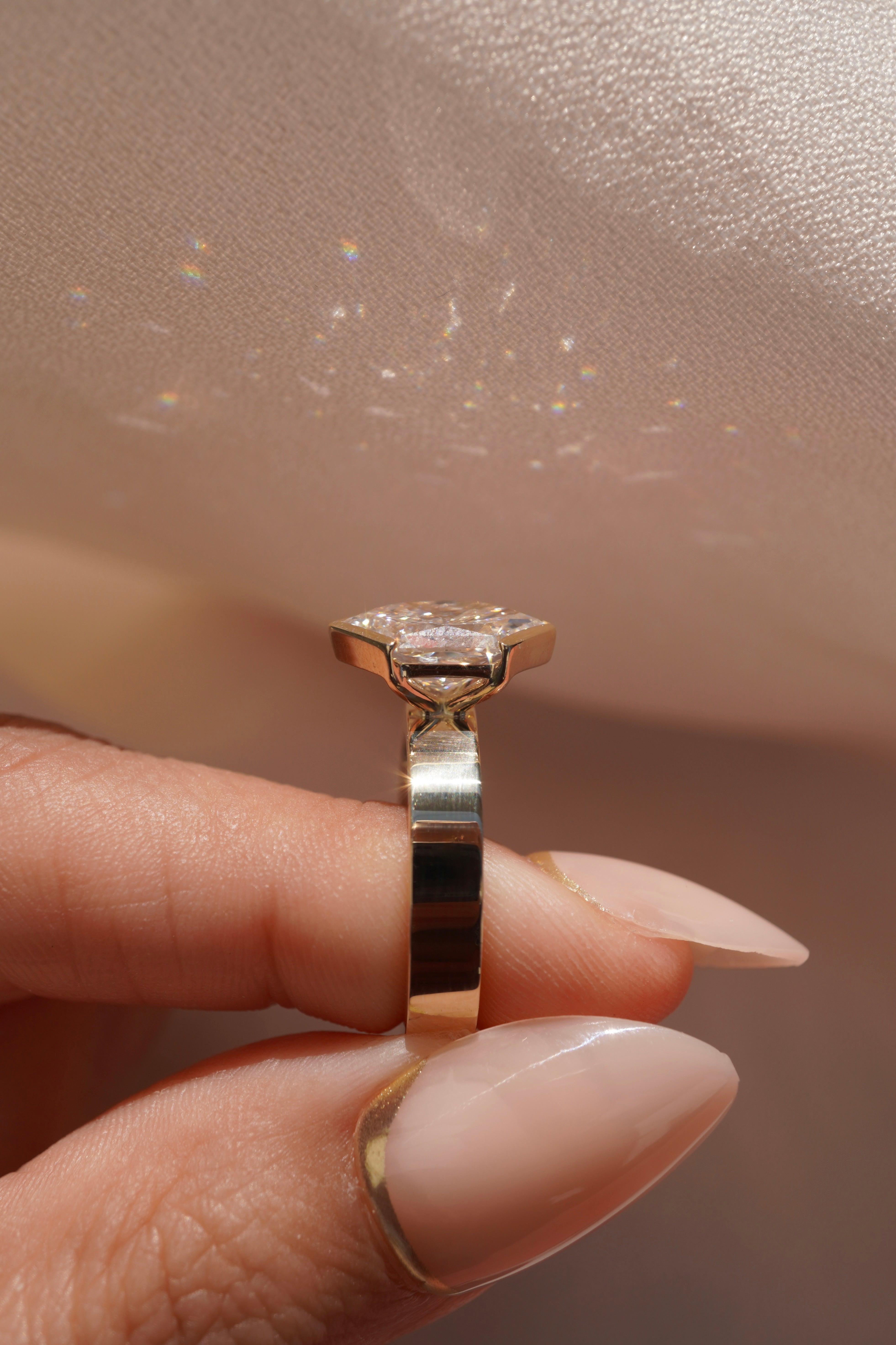 Half Bezel Hexagon Brilliant Engagement Ring