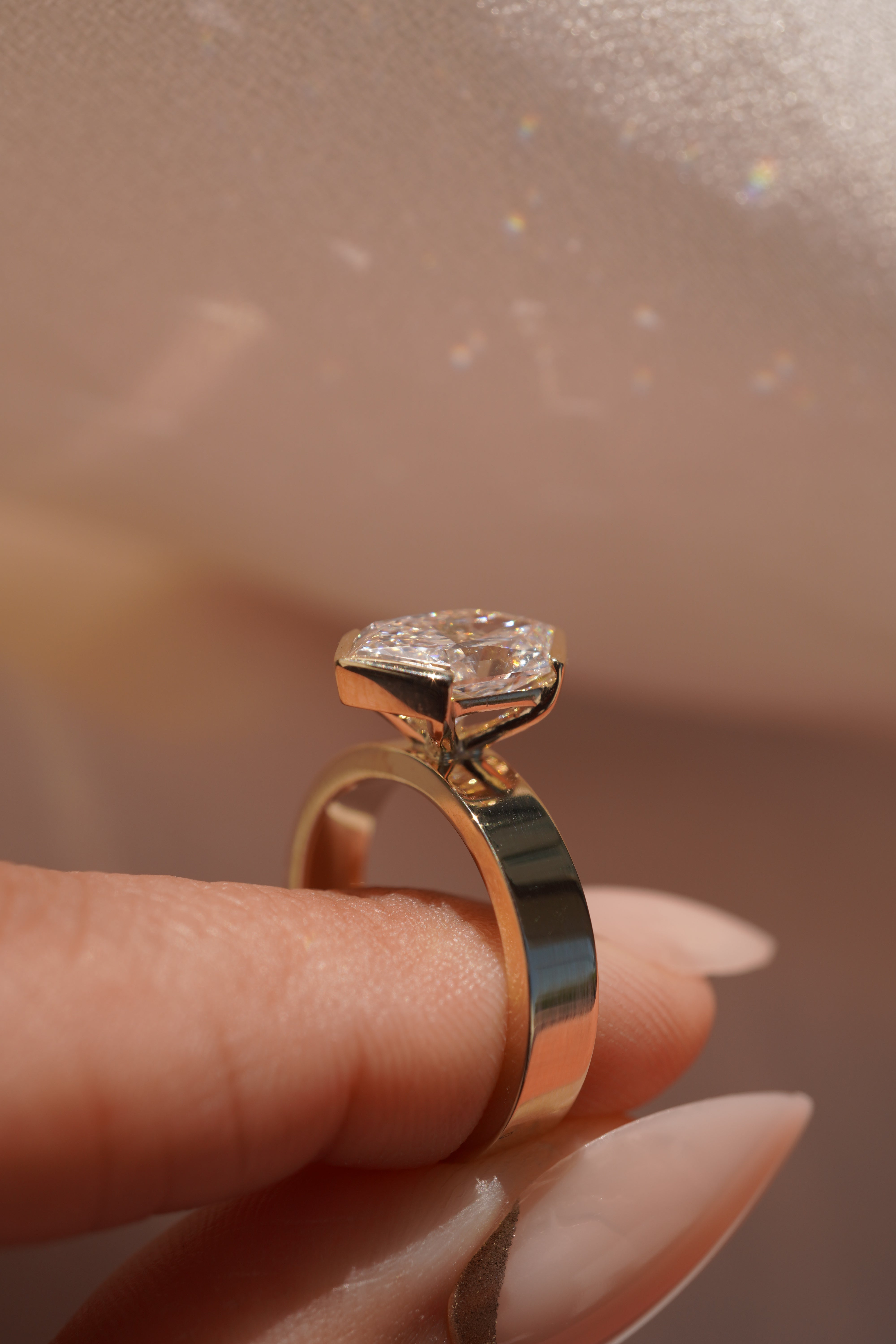 Half Bezel Hexagon Brilliant Engagement Ring