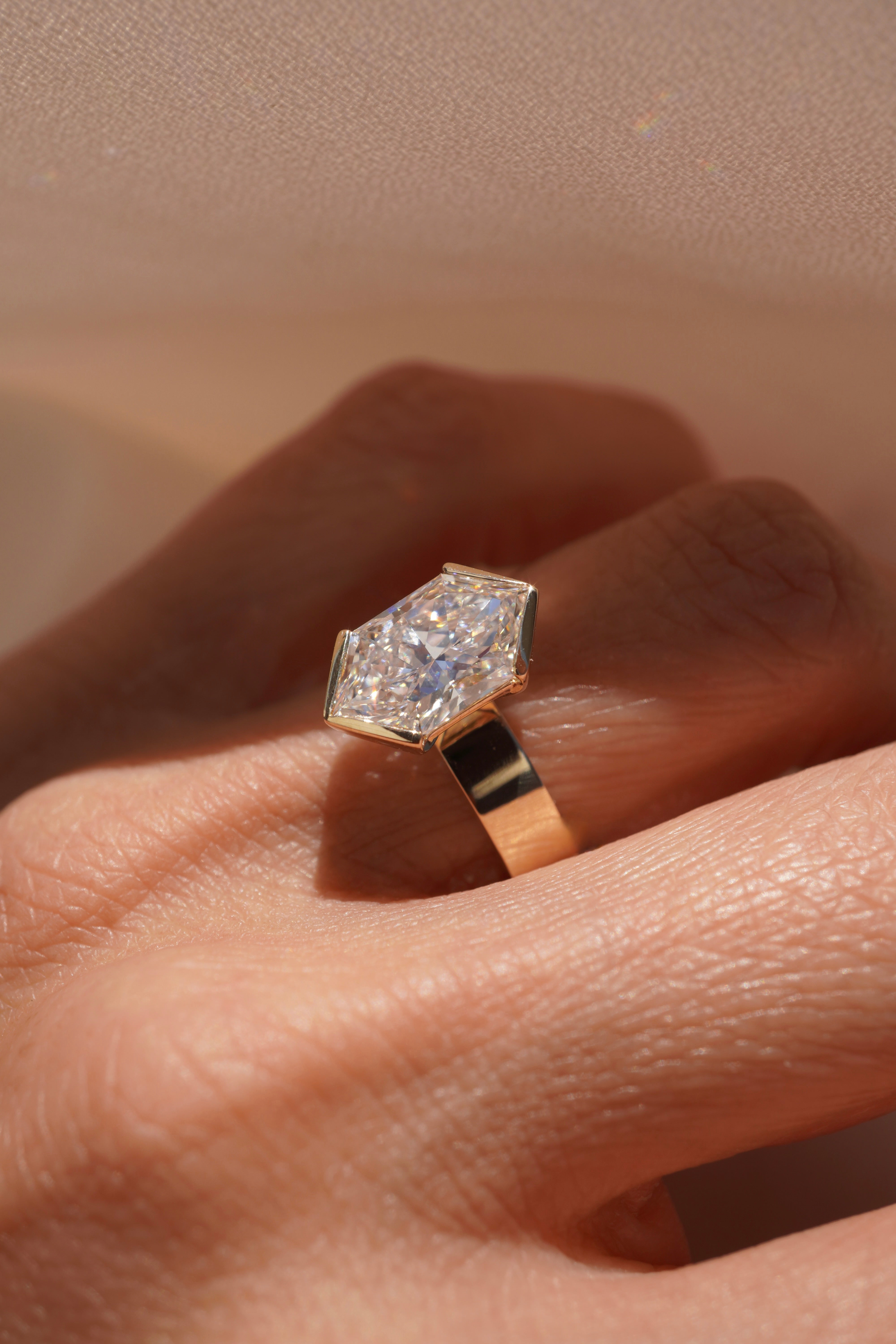 Half Bezel Hexagon Brilliant Engagement Ring