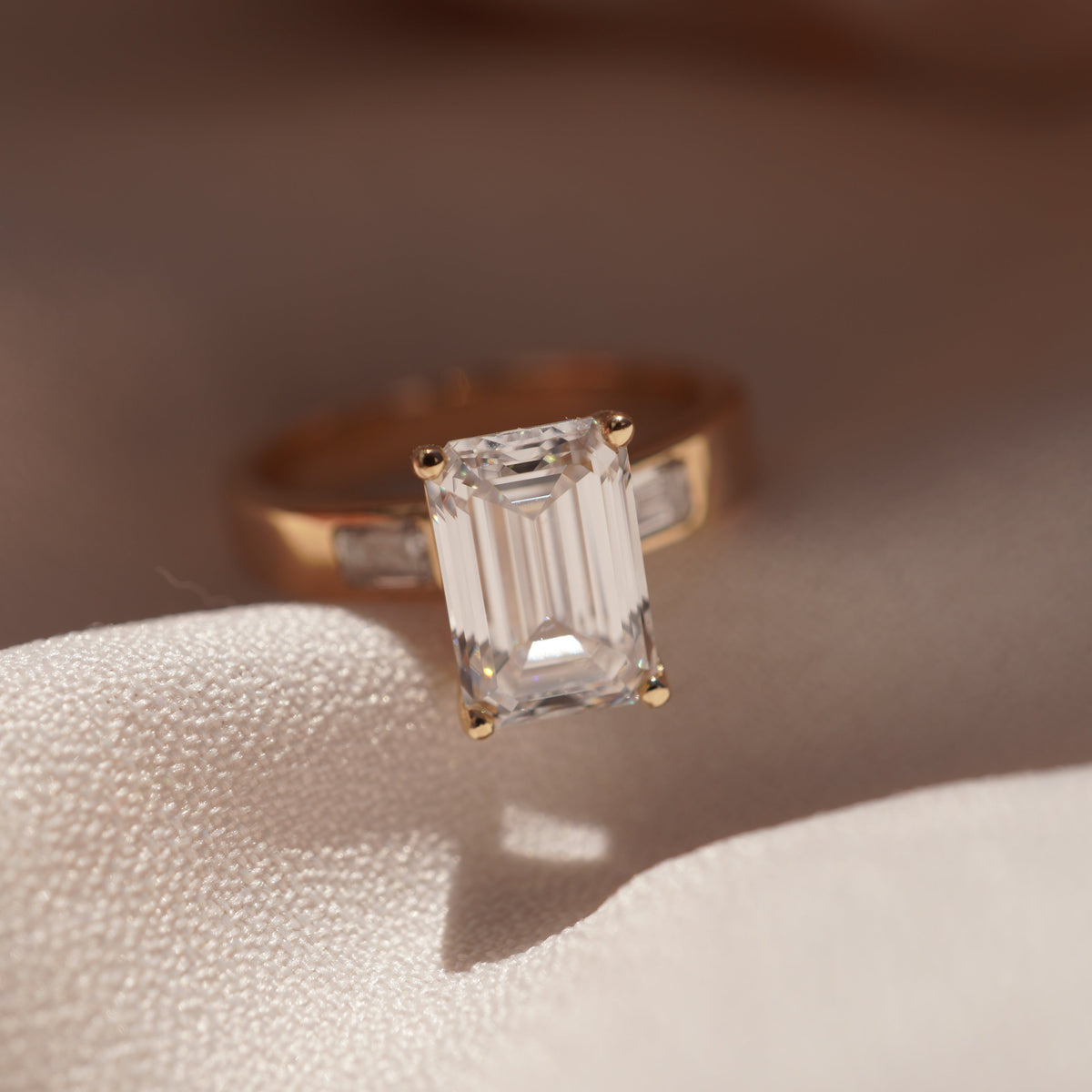 Emerald Three Stone Diamond Engagement Ring