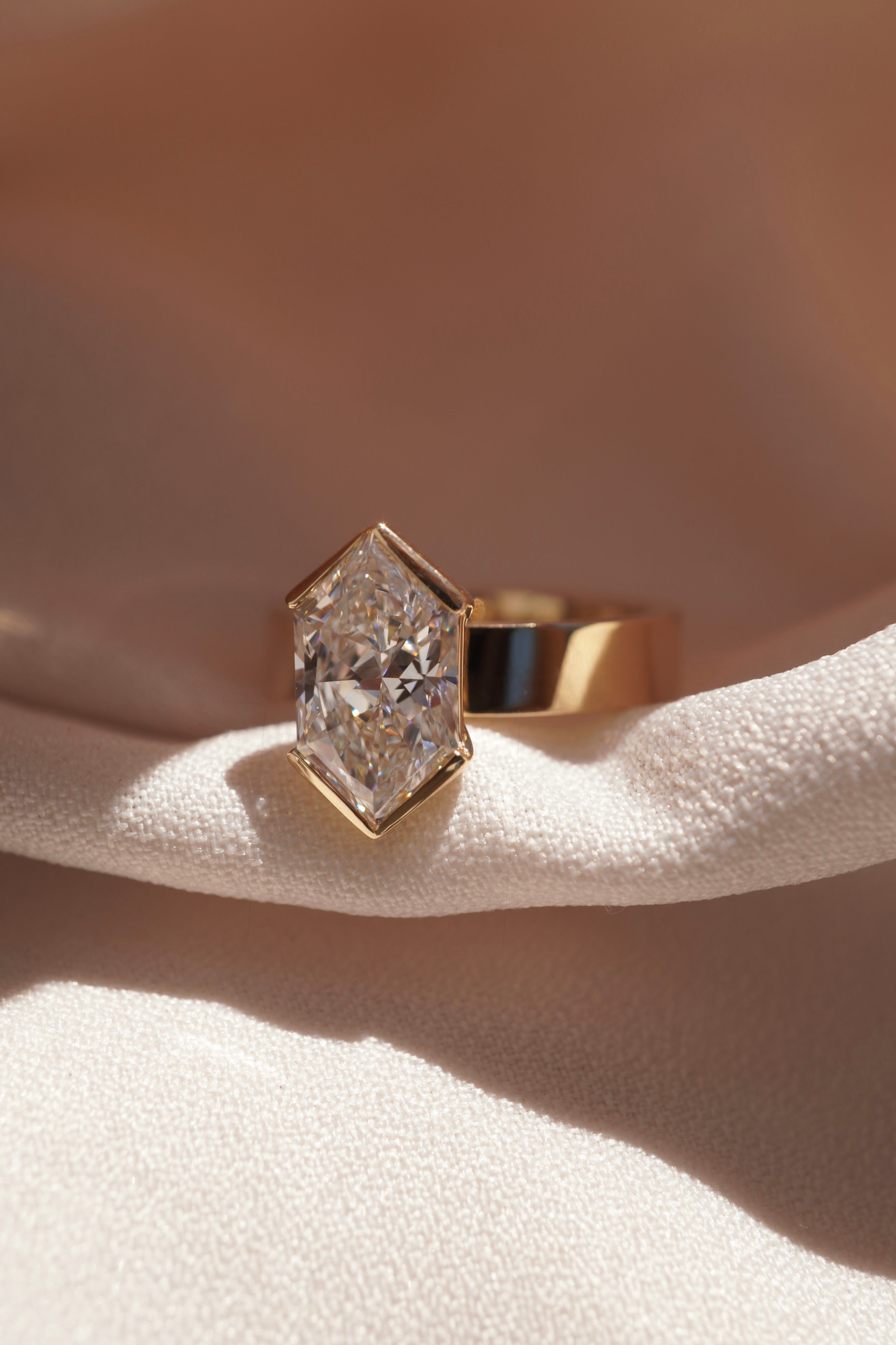 Half Bezel Hexagon Brilliant Engagement Ring