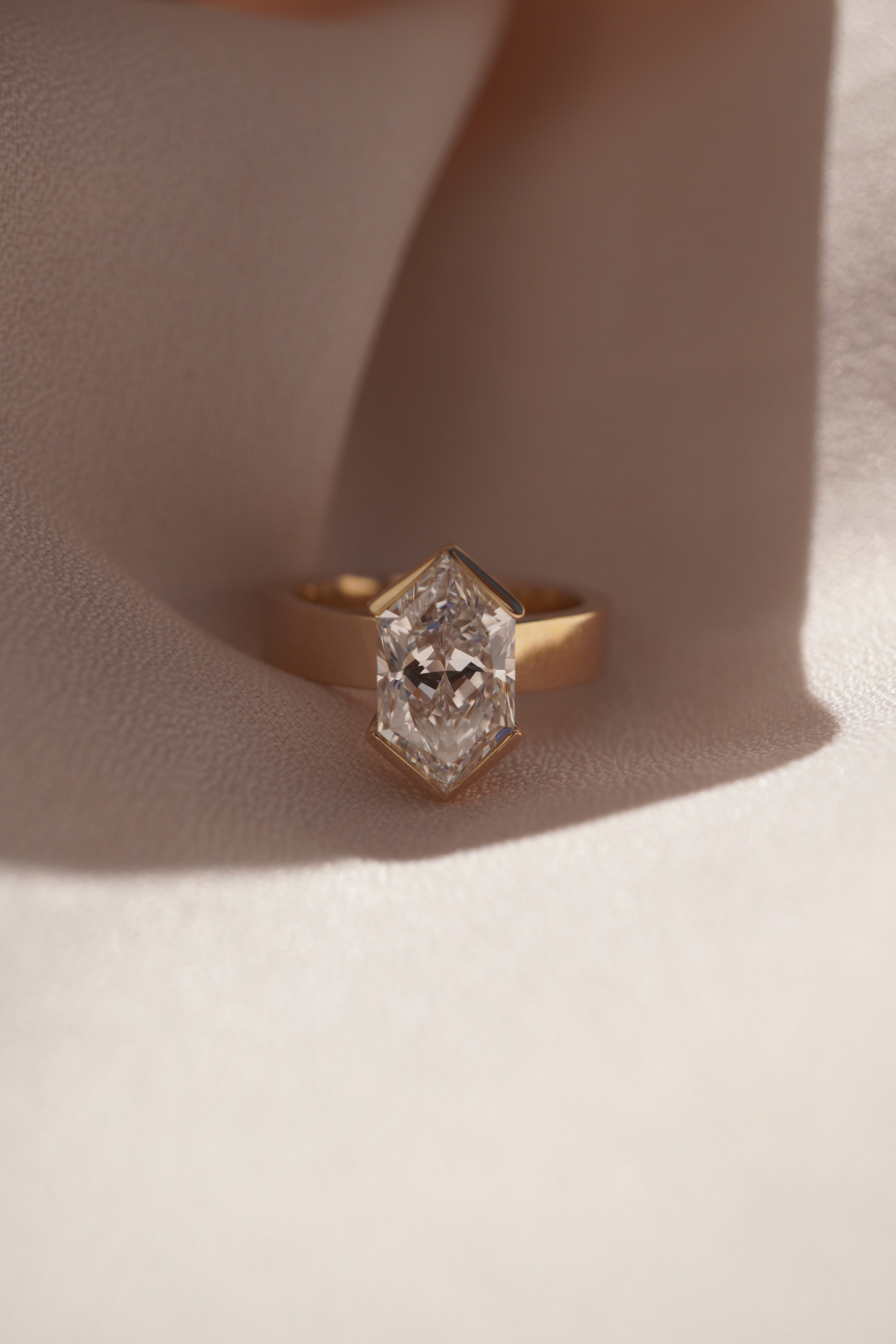 Half Bezel Hexagon Brilliant Engagement Ring