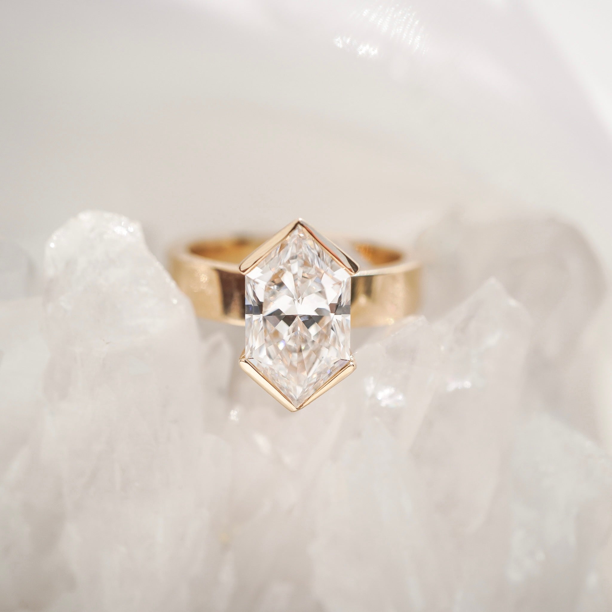 Half Bezel Hexagon Brilliant Engagement Ring