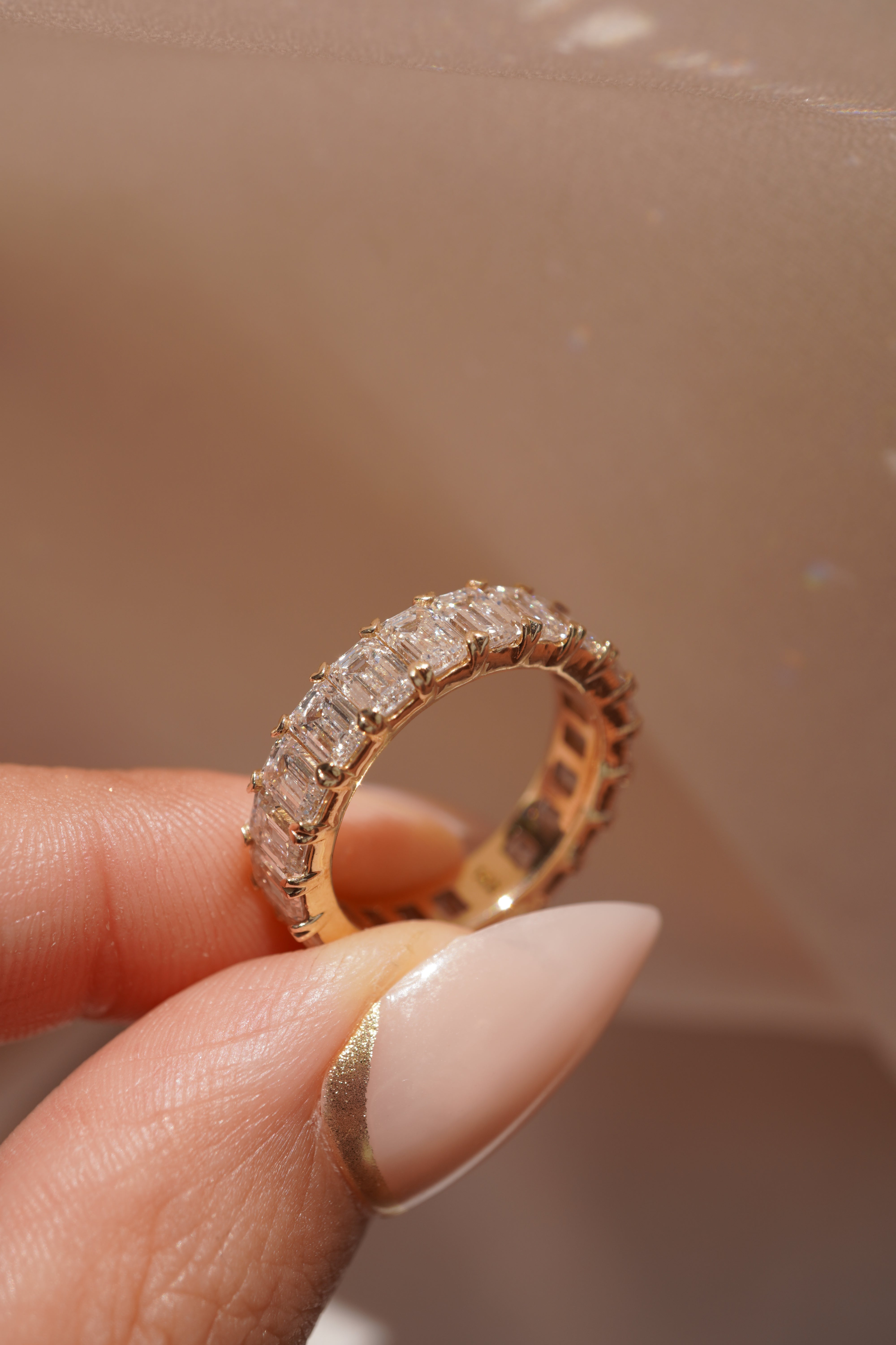 Large Lab Grown Emerald Diamond Eternity Band