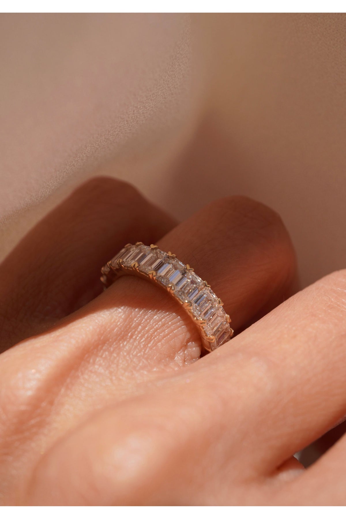 Large Lab Grown Emerald Diamond Eternity Band