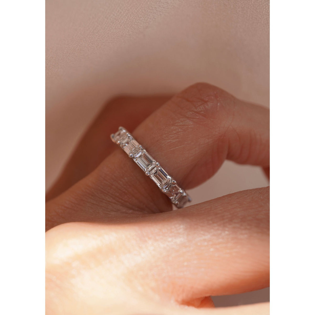 Large East-West Emerald Diamond Eternity Band
