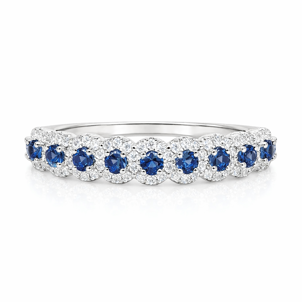 Sapphire and Diamond Halo Band