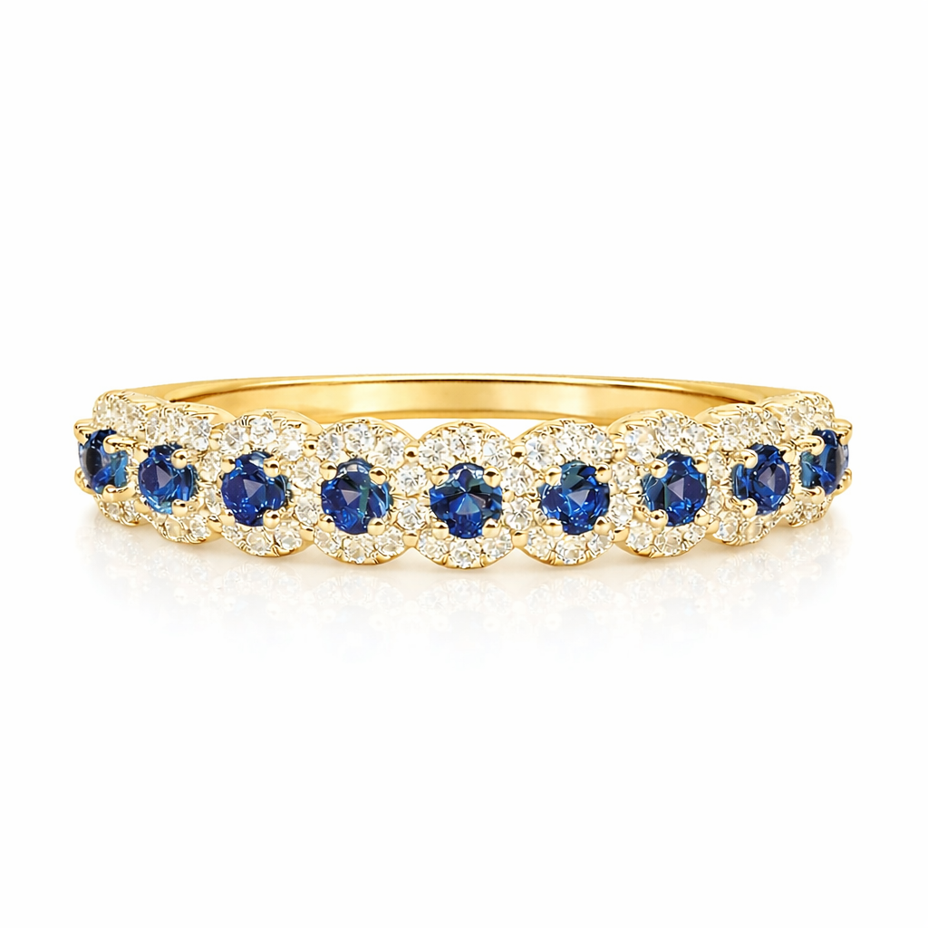 Sapphire and Diamond Halo Band