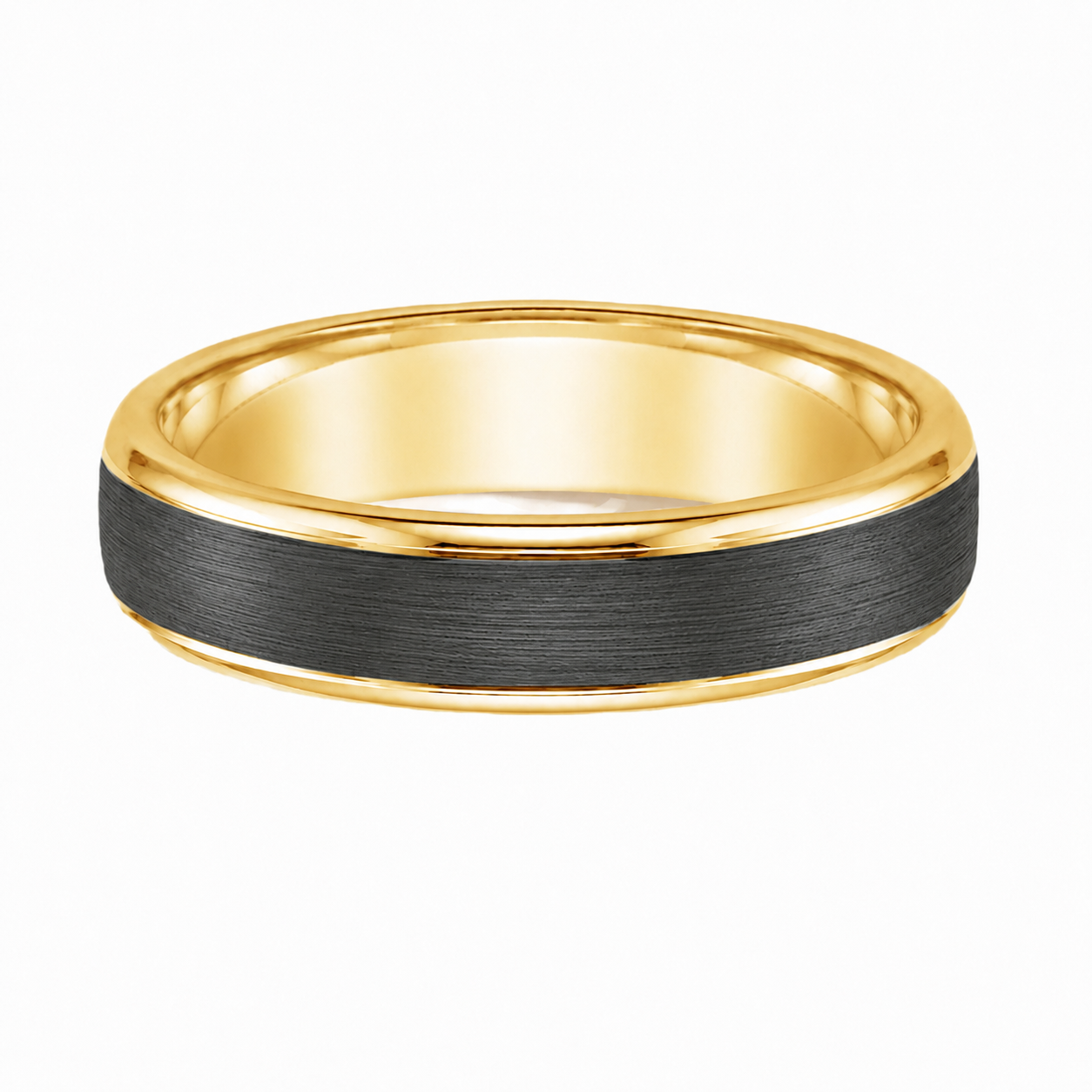 Charcoal and Gold Step Edge Band with a brushed charcoal center and polished yellow gold edges