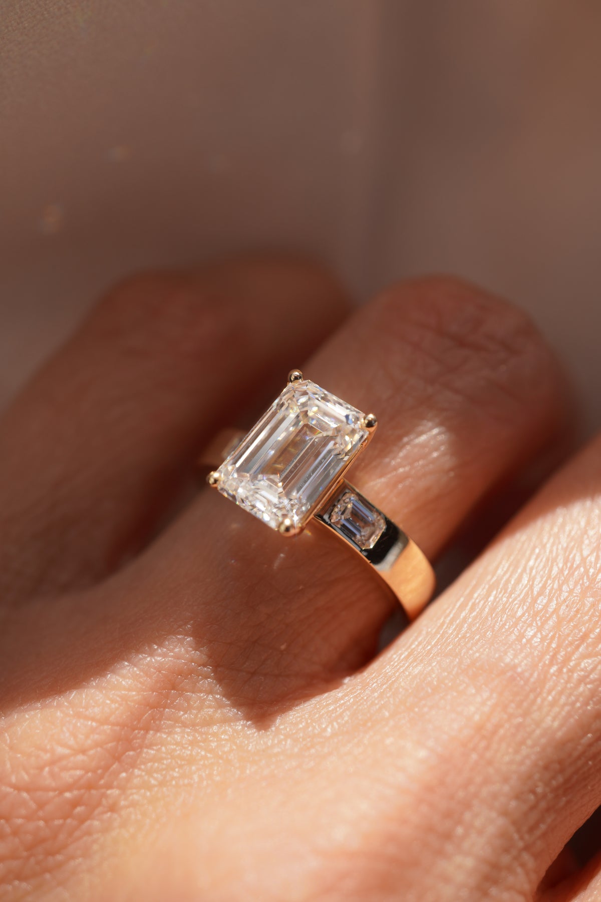 Emerald Three Stone Diamond Engagement Ring