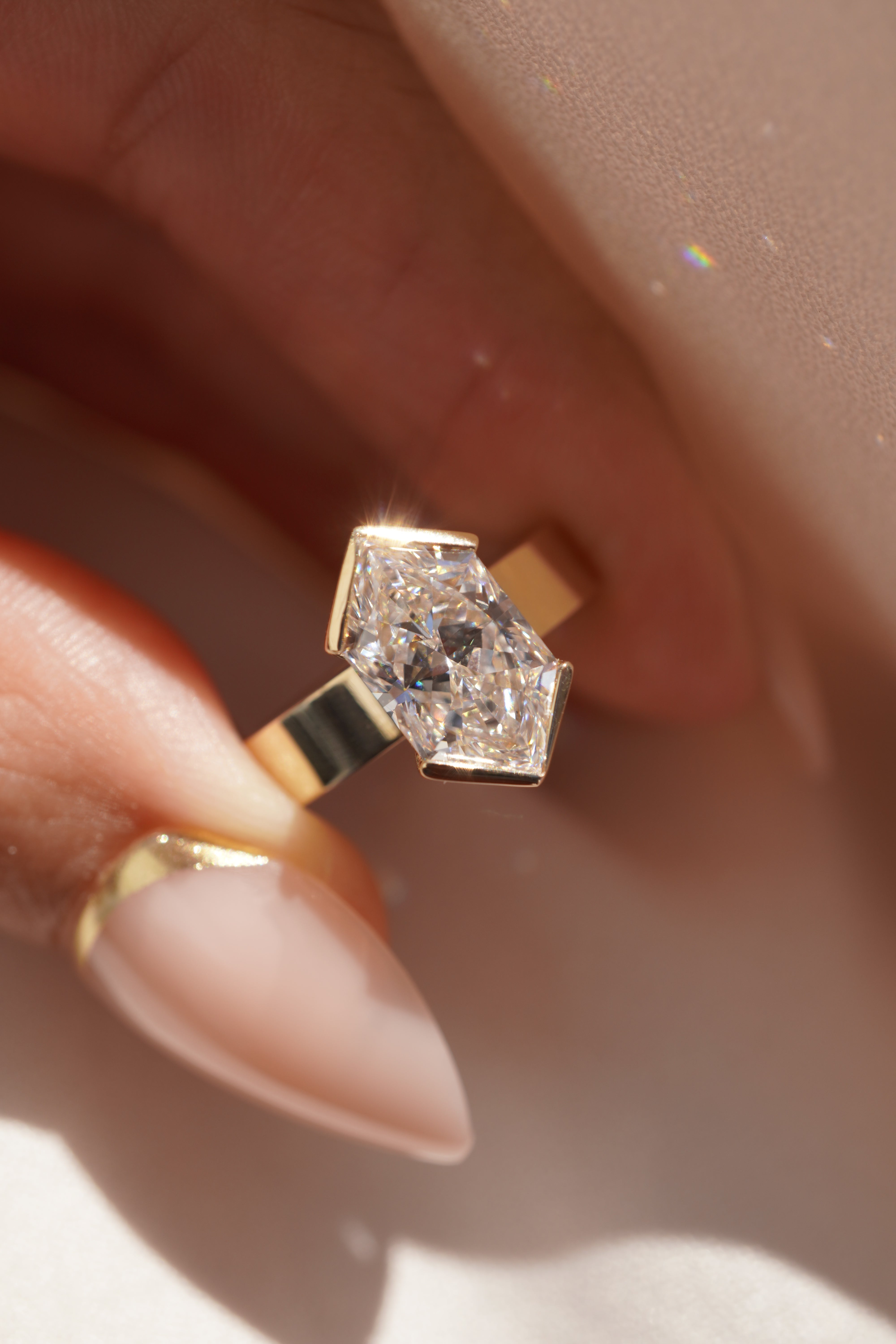 Half Bezel Hexagon Brilliant Engagement Ring