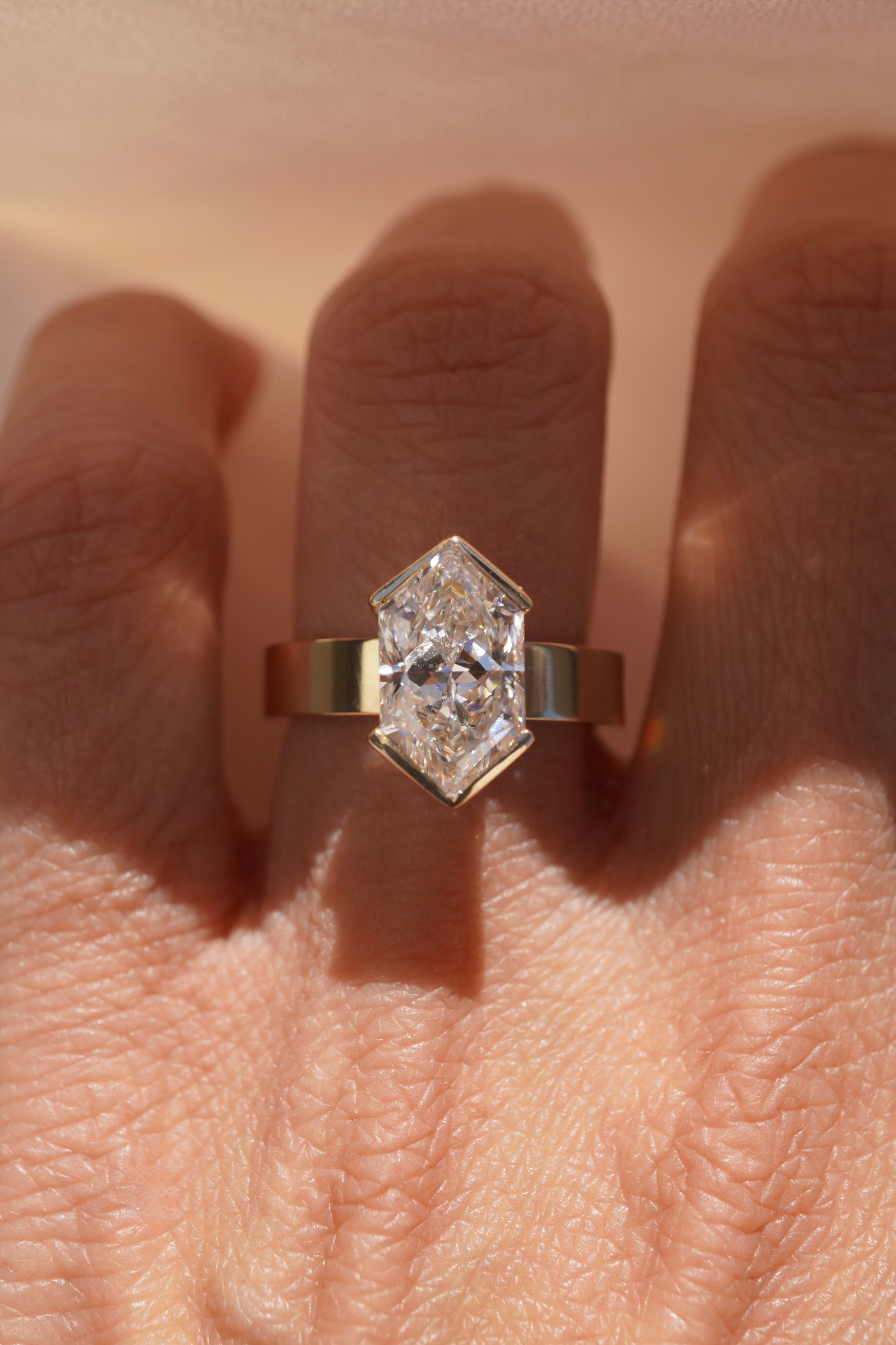 Half Bezel Hexagon Brilliant Engagement Ring